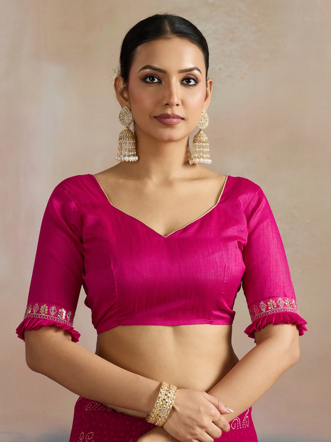Rani Pink Floral Bandhani Printed Saree - Ressa