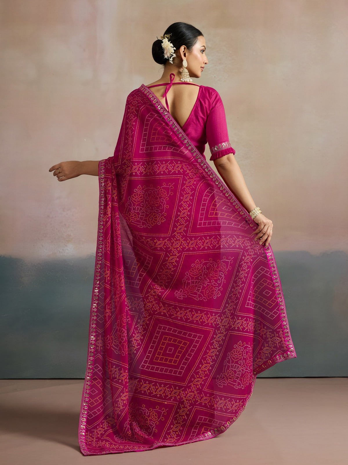 Rani Pink Georgette Bandhani Saree - Ressa