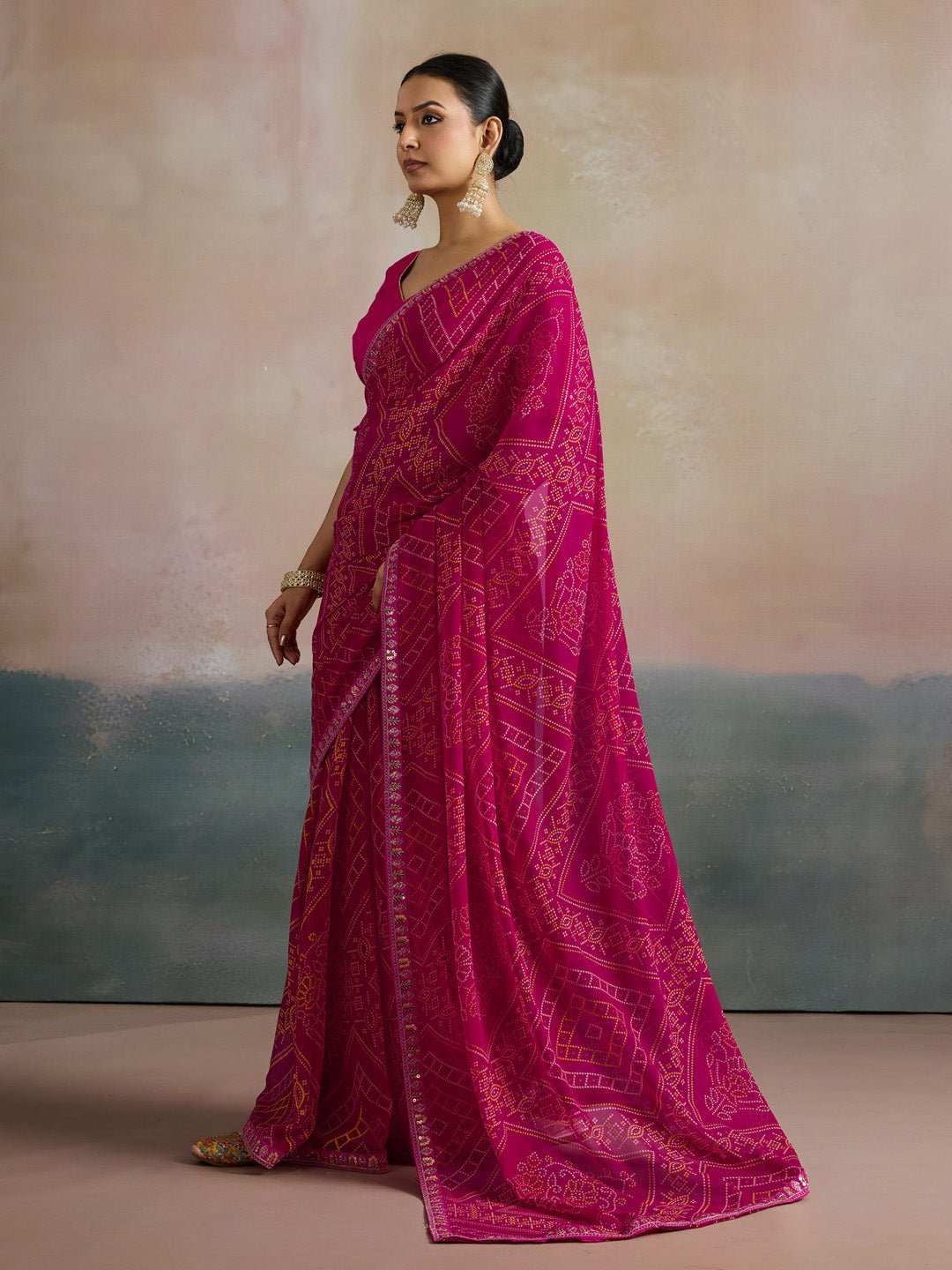 Rani Pink Georgette Bandhani Saree - Ressa
