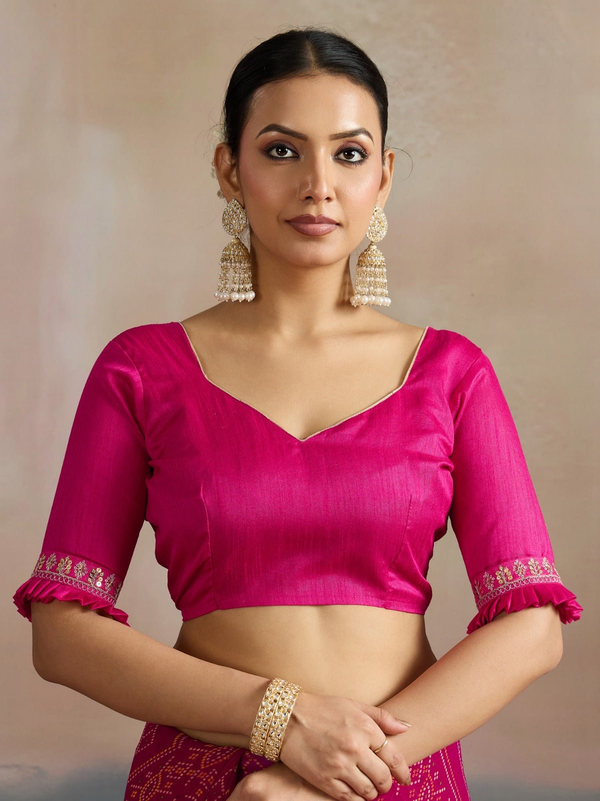 Rani Pink Georgette Bandhani Saree - Ressa