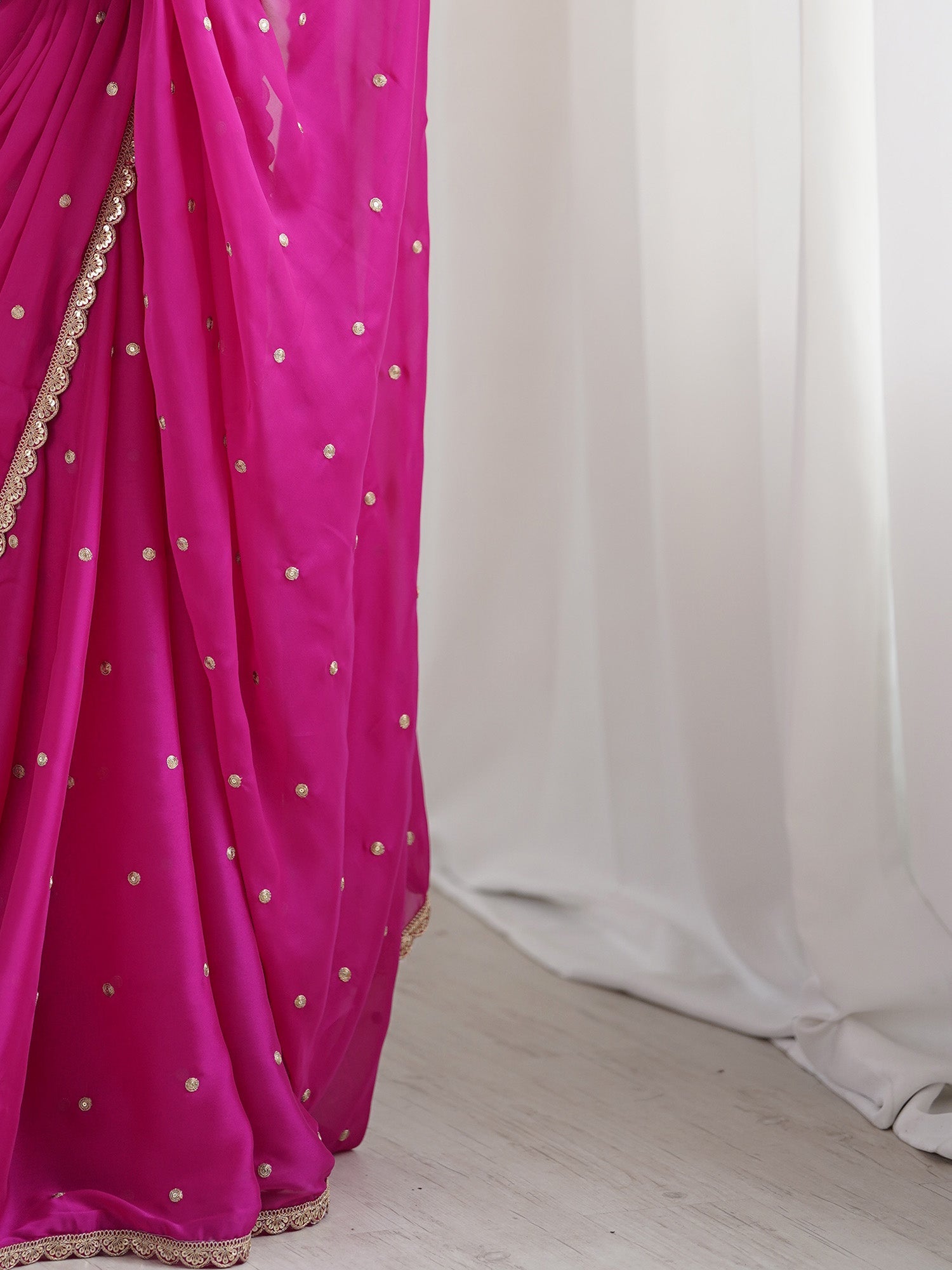 Rani Pink Georgette Saree with Embroidery Work - Ressa