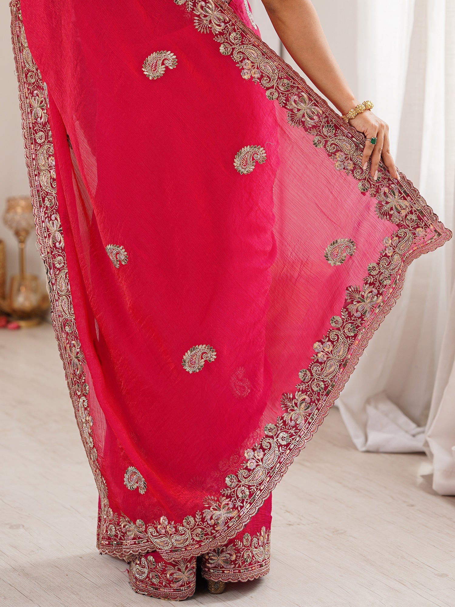 Rani Pink Georgette Silk Blend Saree - Ressa