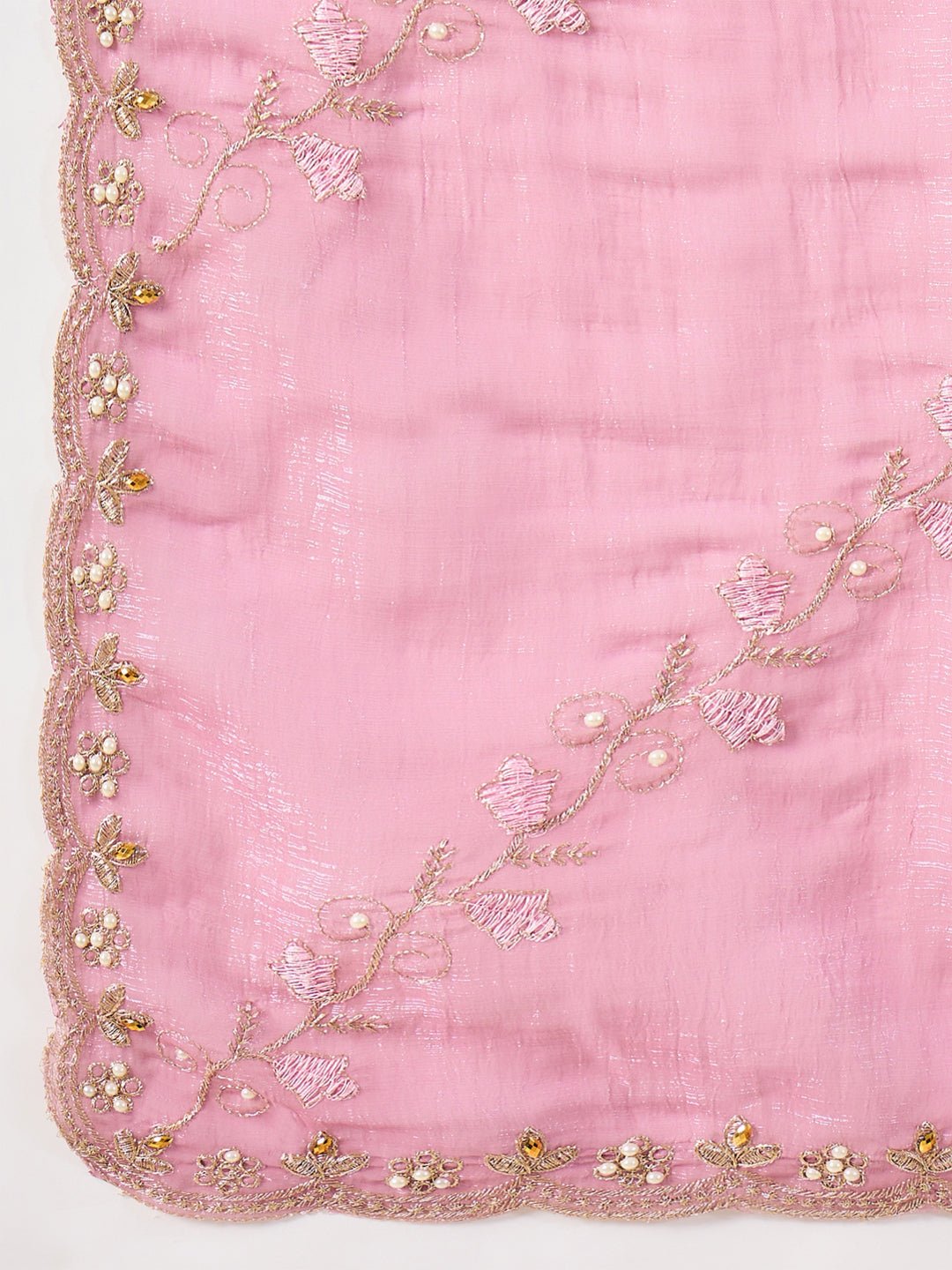 Rani Pink Organza Embroidered Saree with Blouse - Ressa