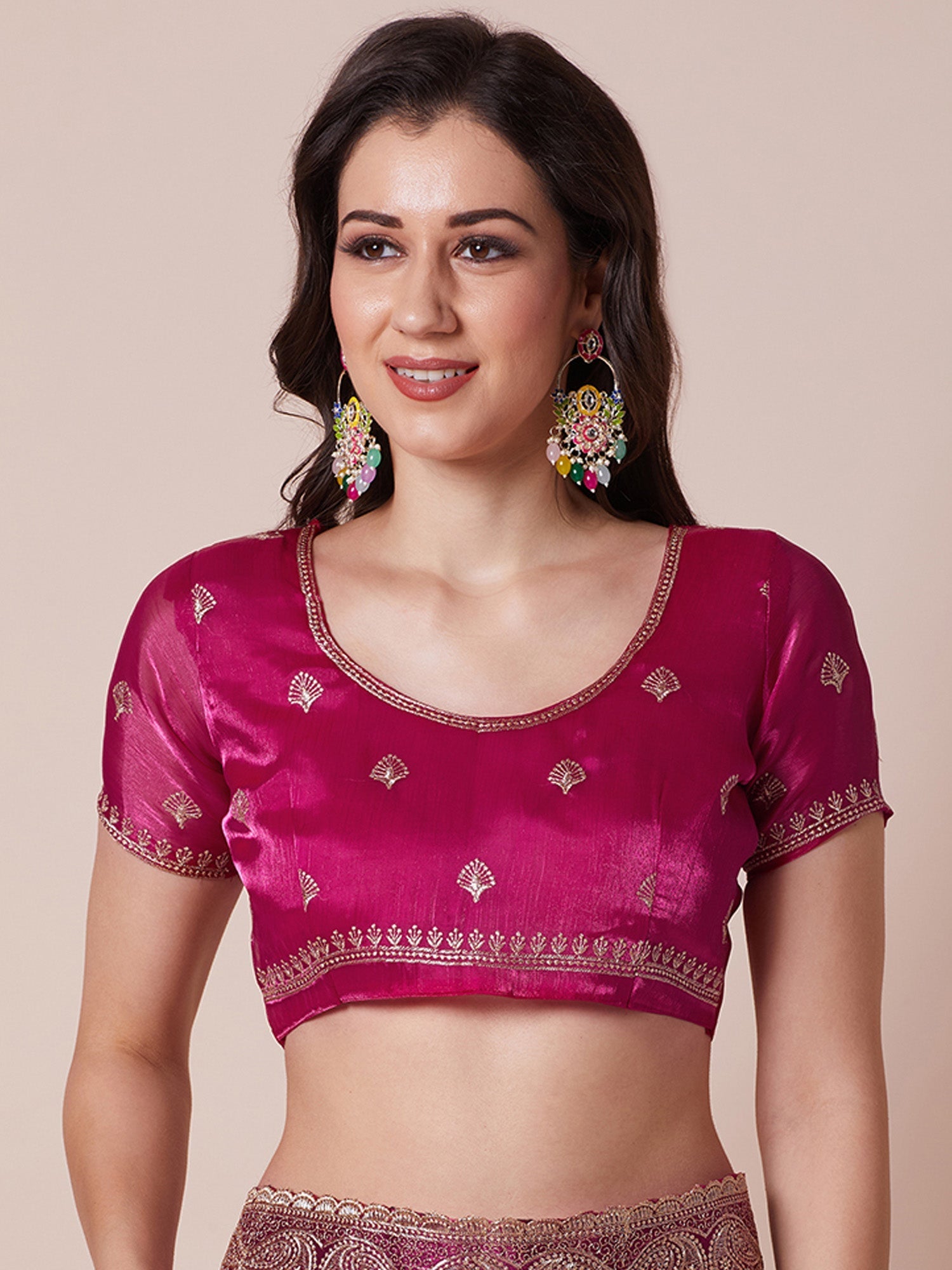 Rani Pink Organza Silk Saree with Zari Embroidery & Paisley Border - Ressa