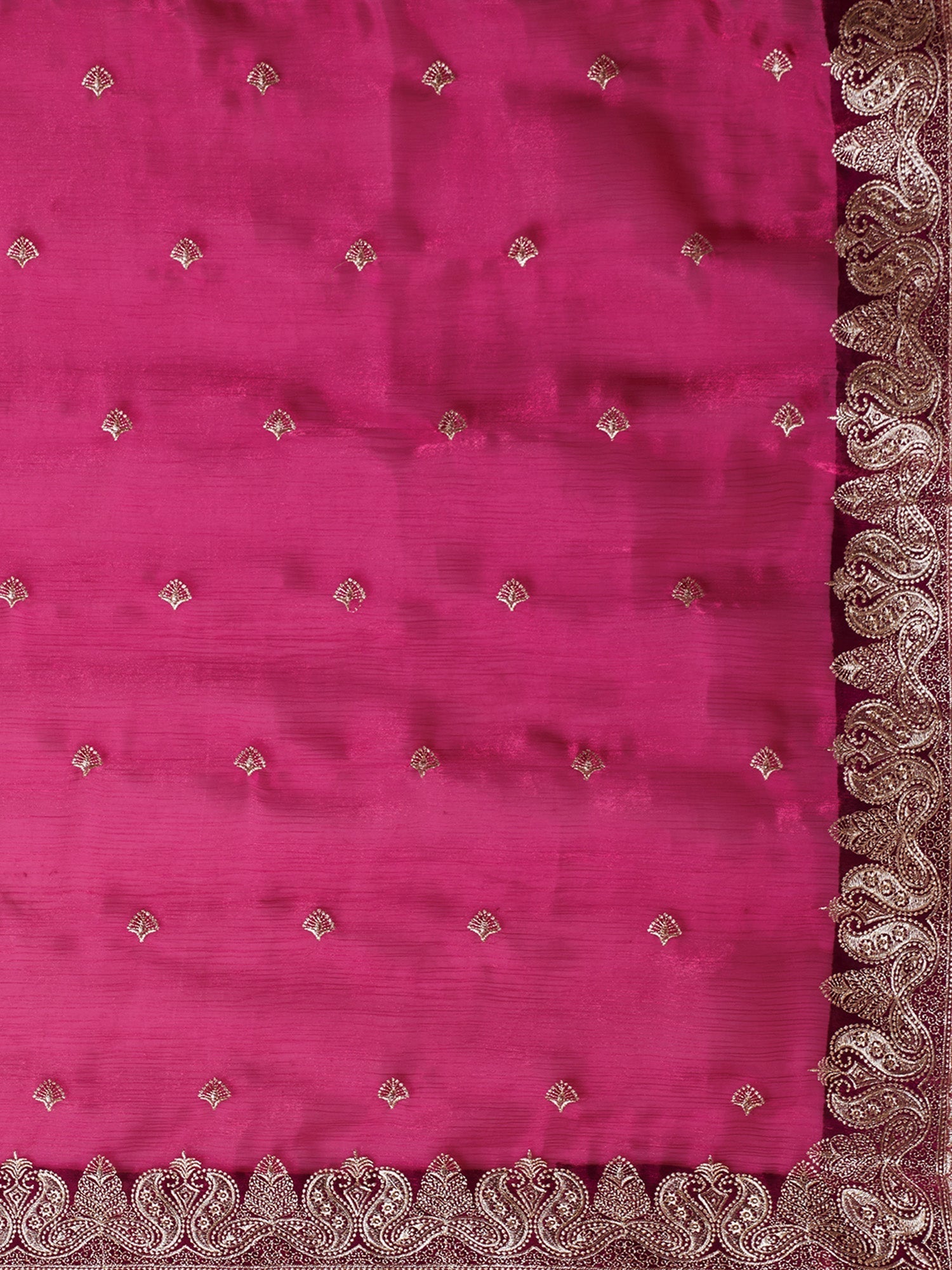 Rani Pink Organza Silk Saree with Zari Embroidery & Paisley Border - Ressa