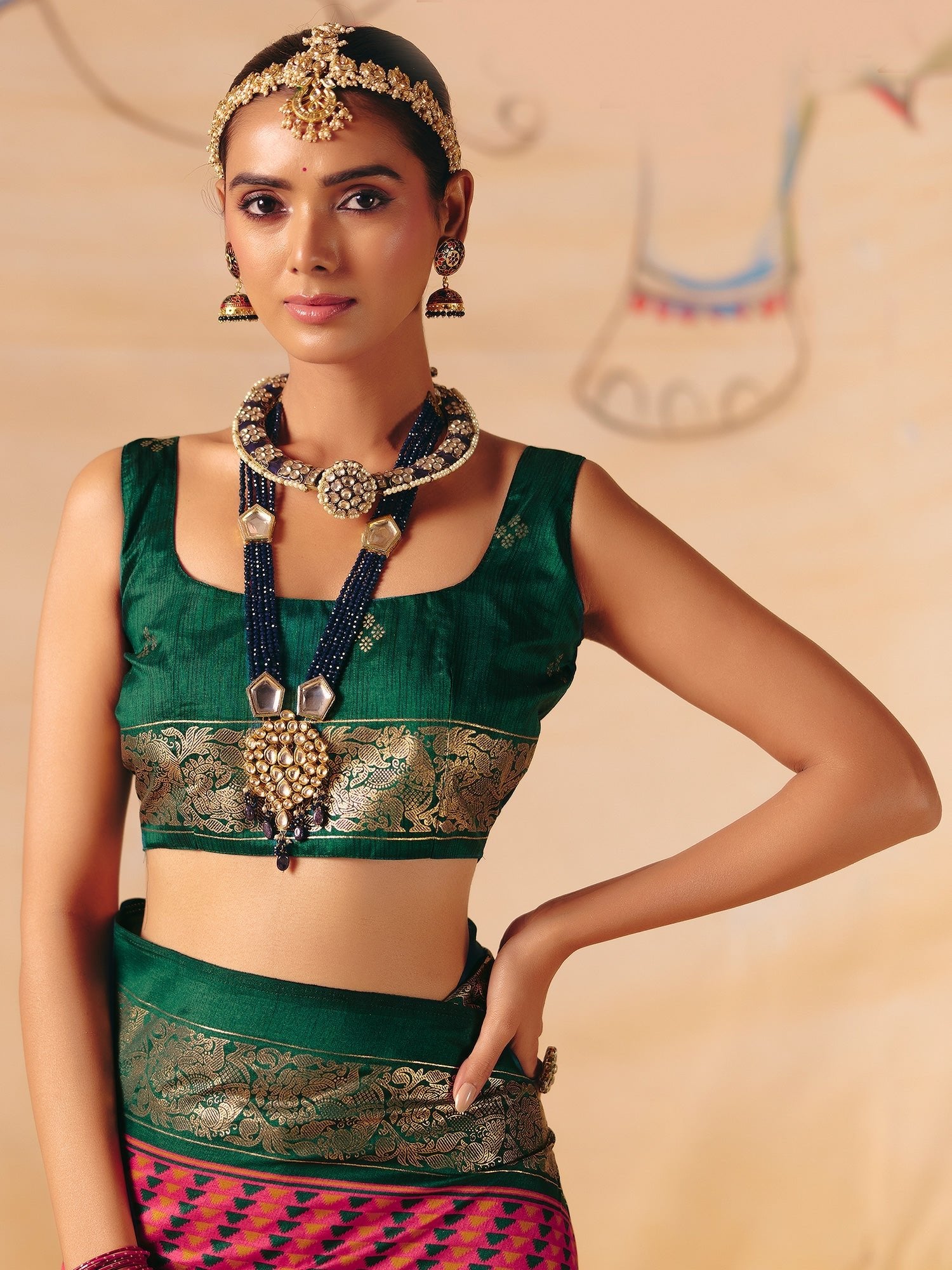 Rani Pink Patola Silk Saree with Teal Zari Border - Ressa