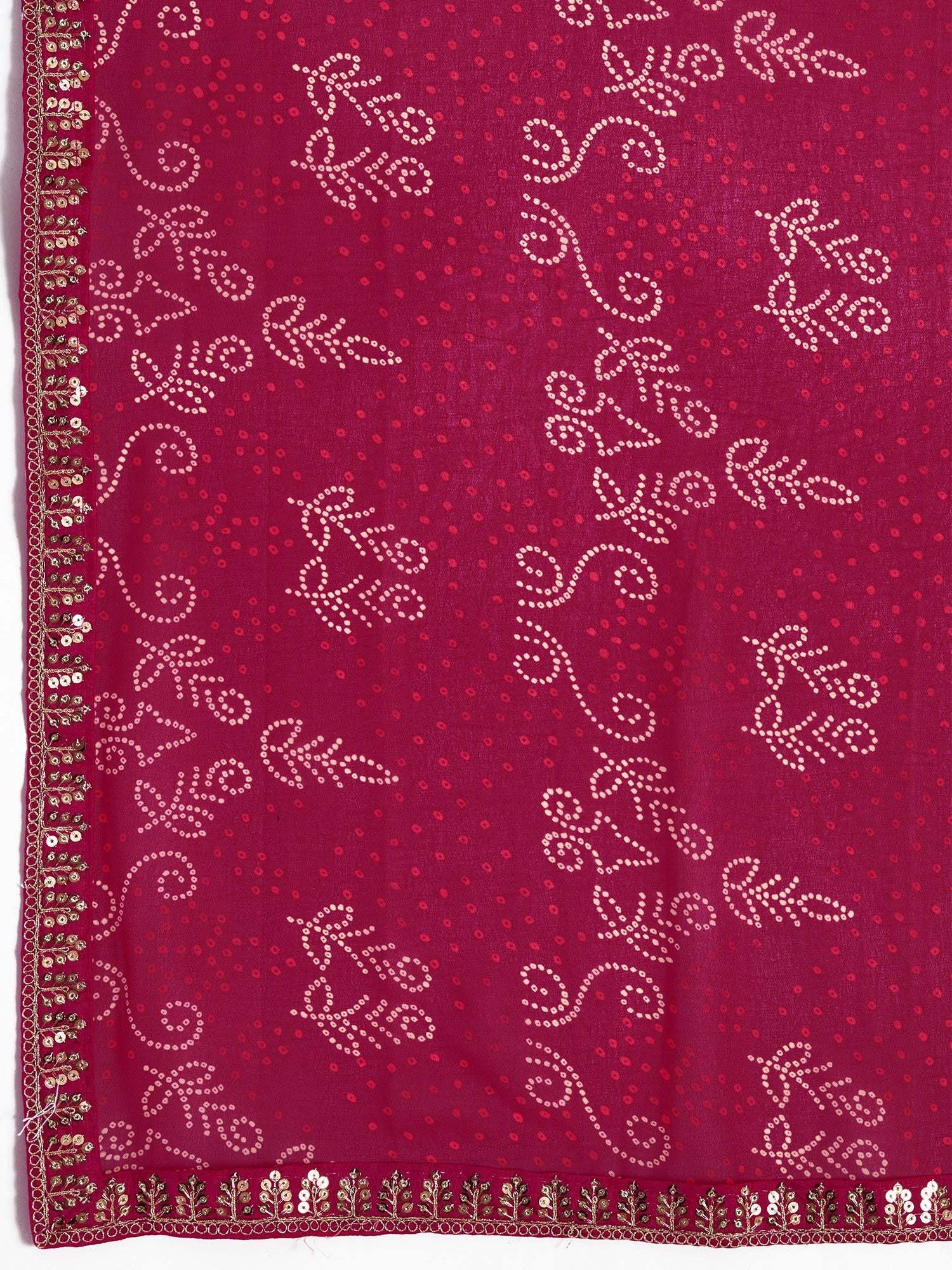 Rani Pink Pure Georgette Saree with Mukaish Work and Sequins Border - Ressa