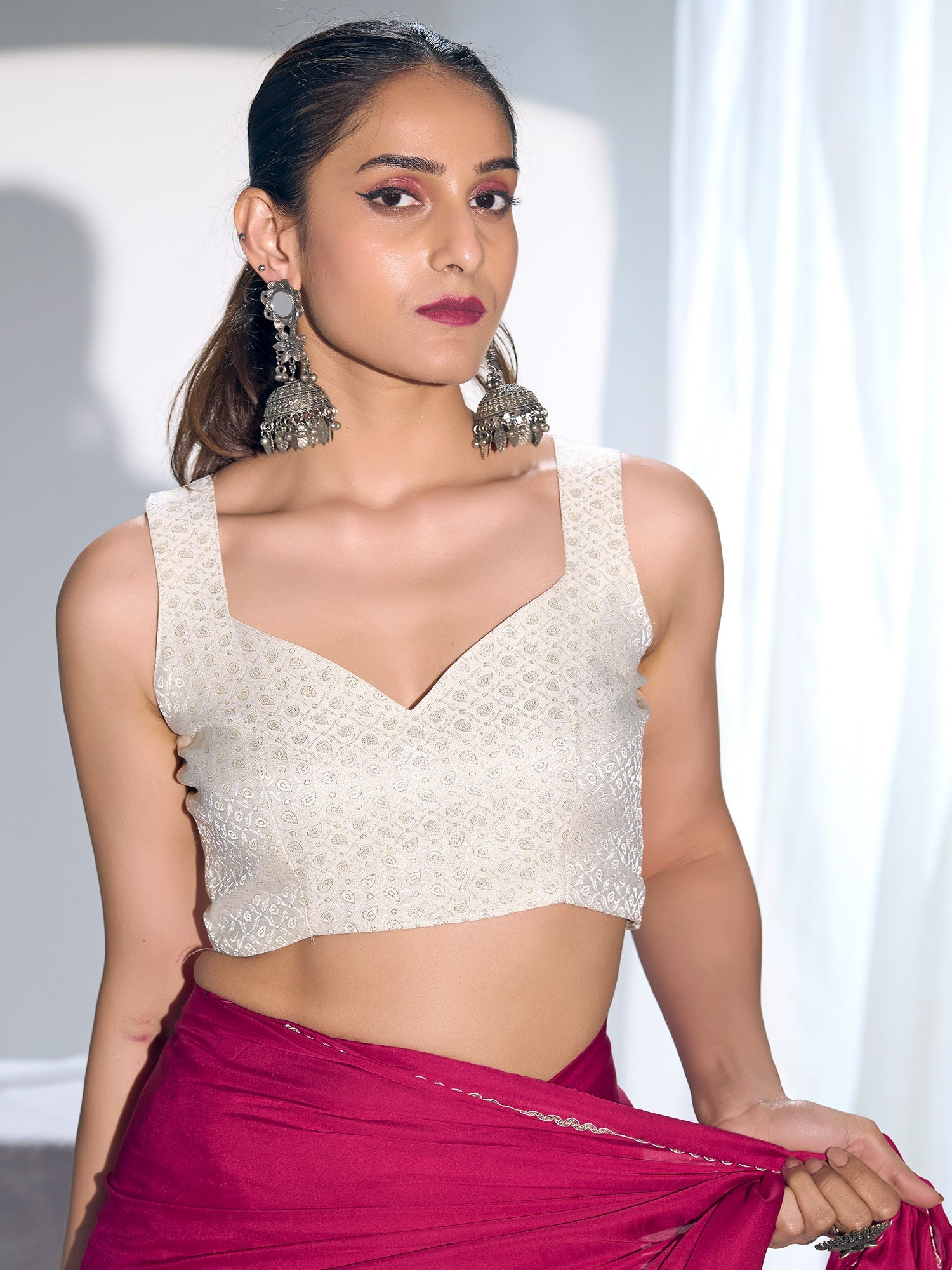 Rani Pink Satin Saree with Embroidered Blouse - Ressa