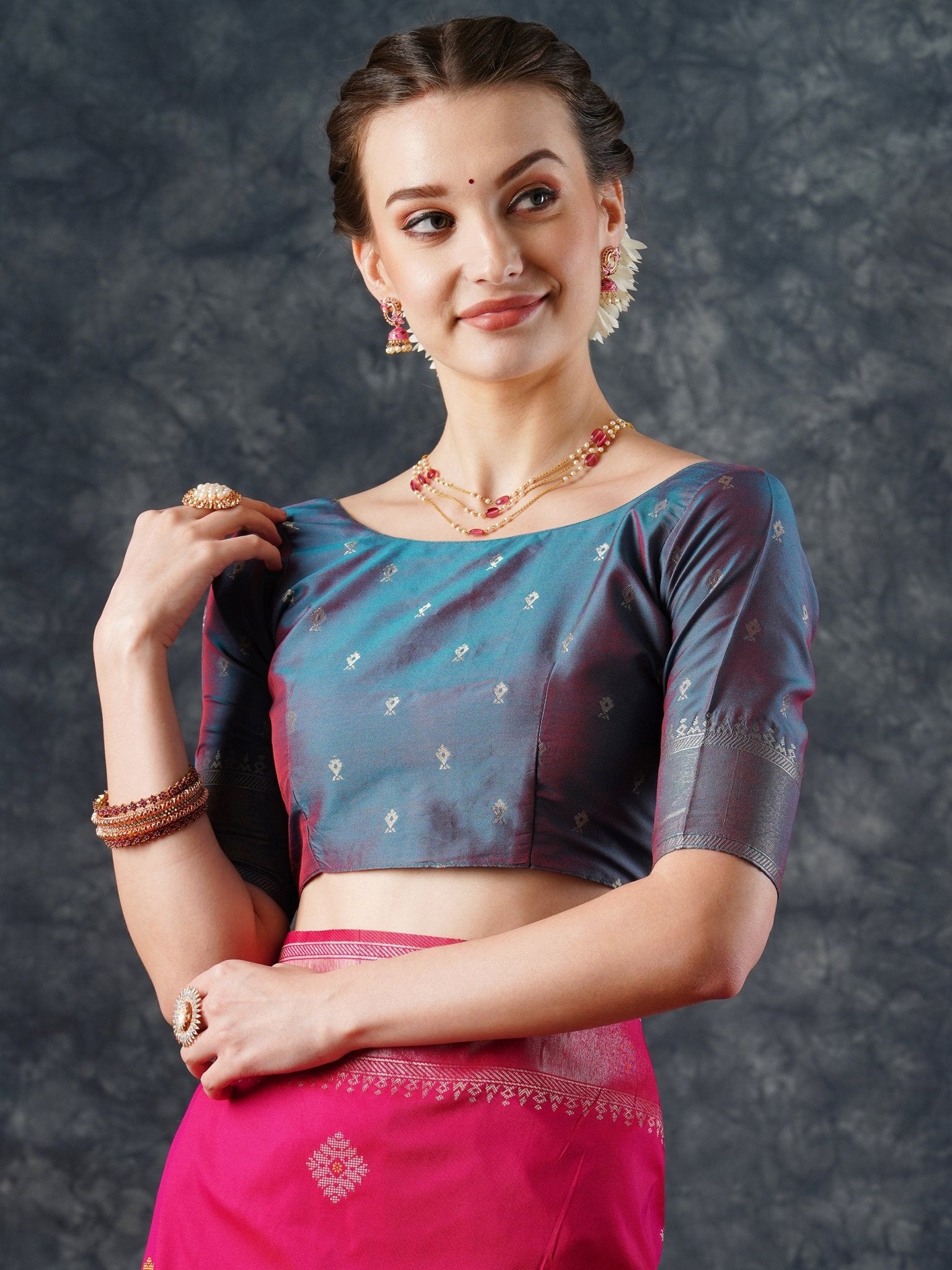 Rani Pink Silk Saree with Multicolor Woven Border - Ressa
