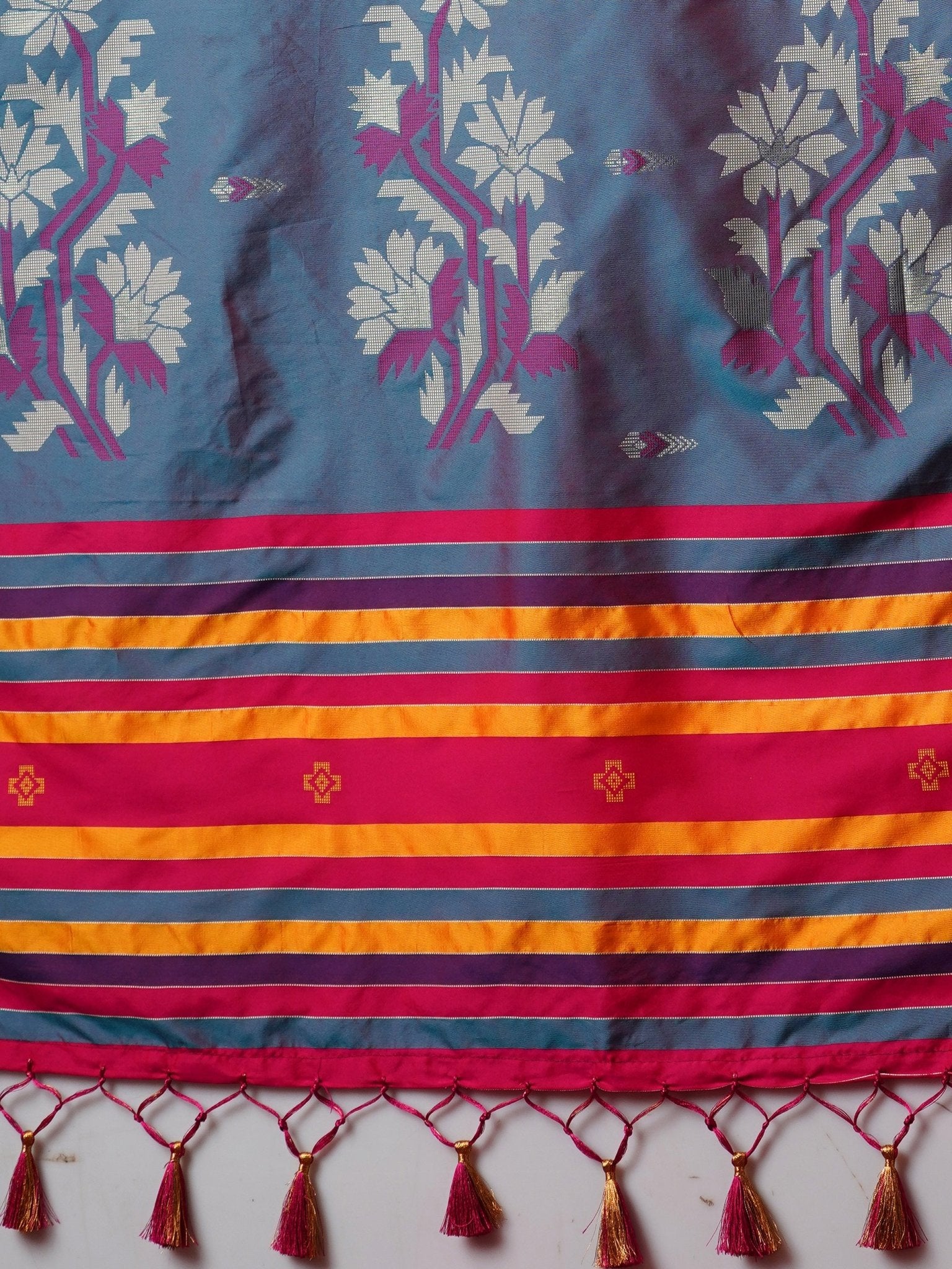 Rani Pink Silk Saree with Multicolor Woven Border - Ressa