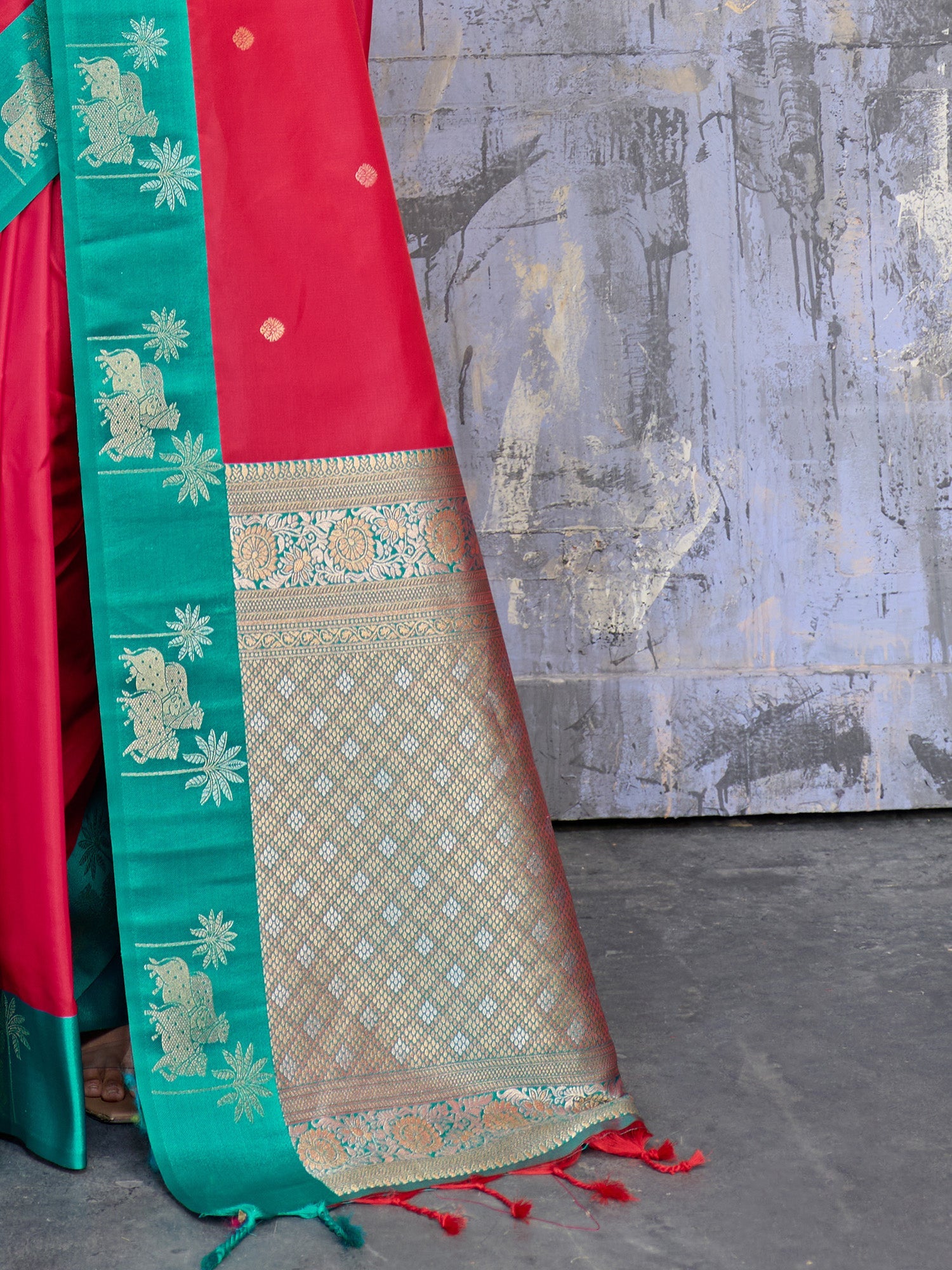 Rani Pink & Teal Banarasi Silk Blend Saree - Ressa
