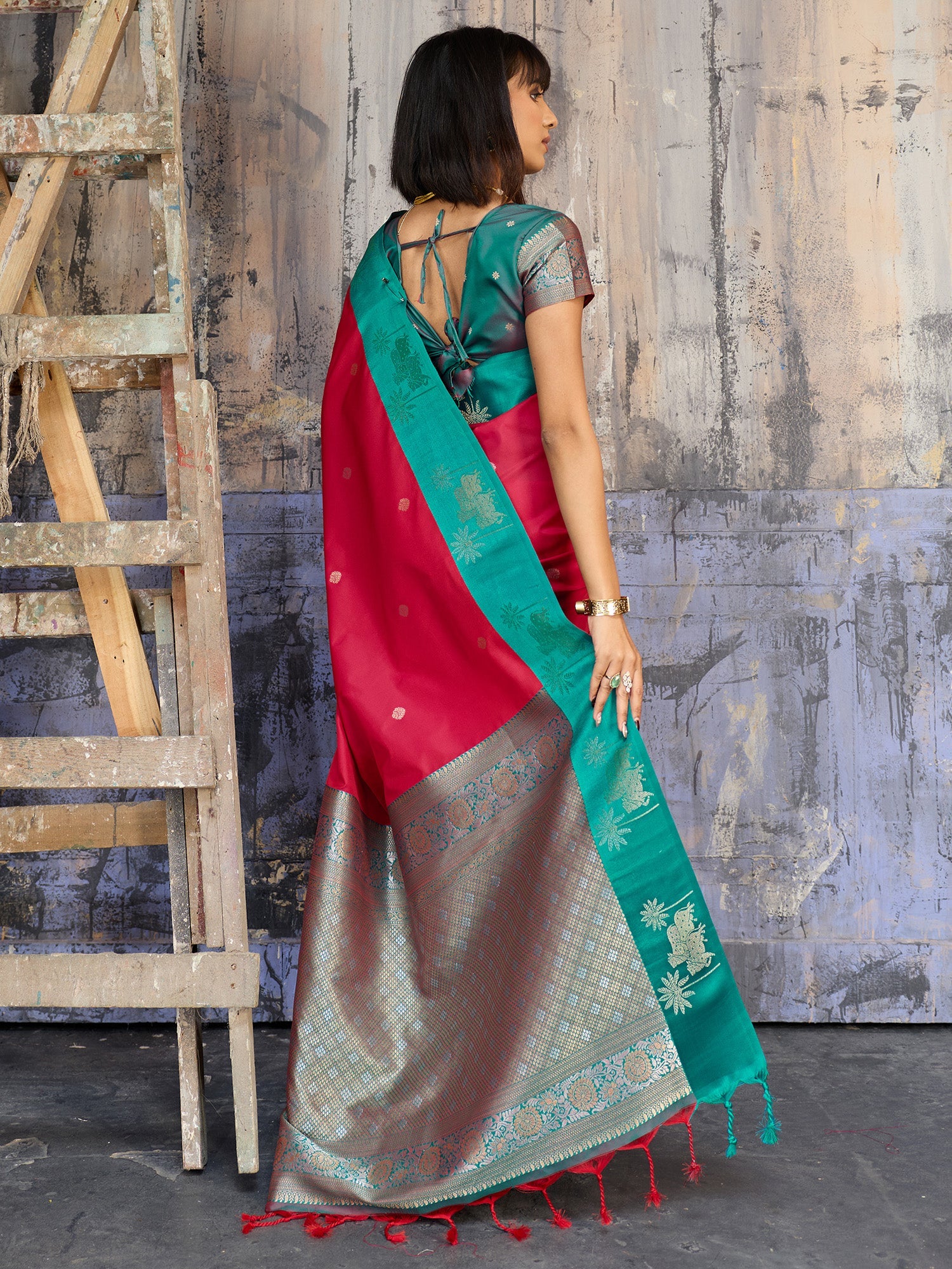 Rani Pink & Teal Banarasi Silk Blend Saree - Ressa