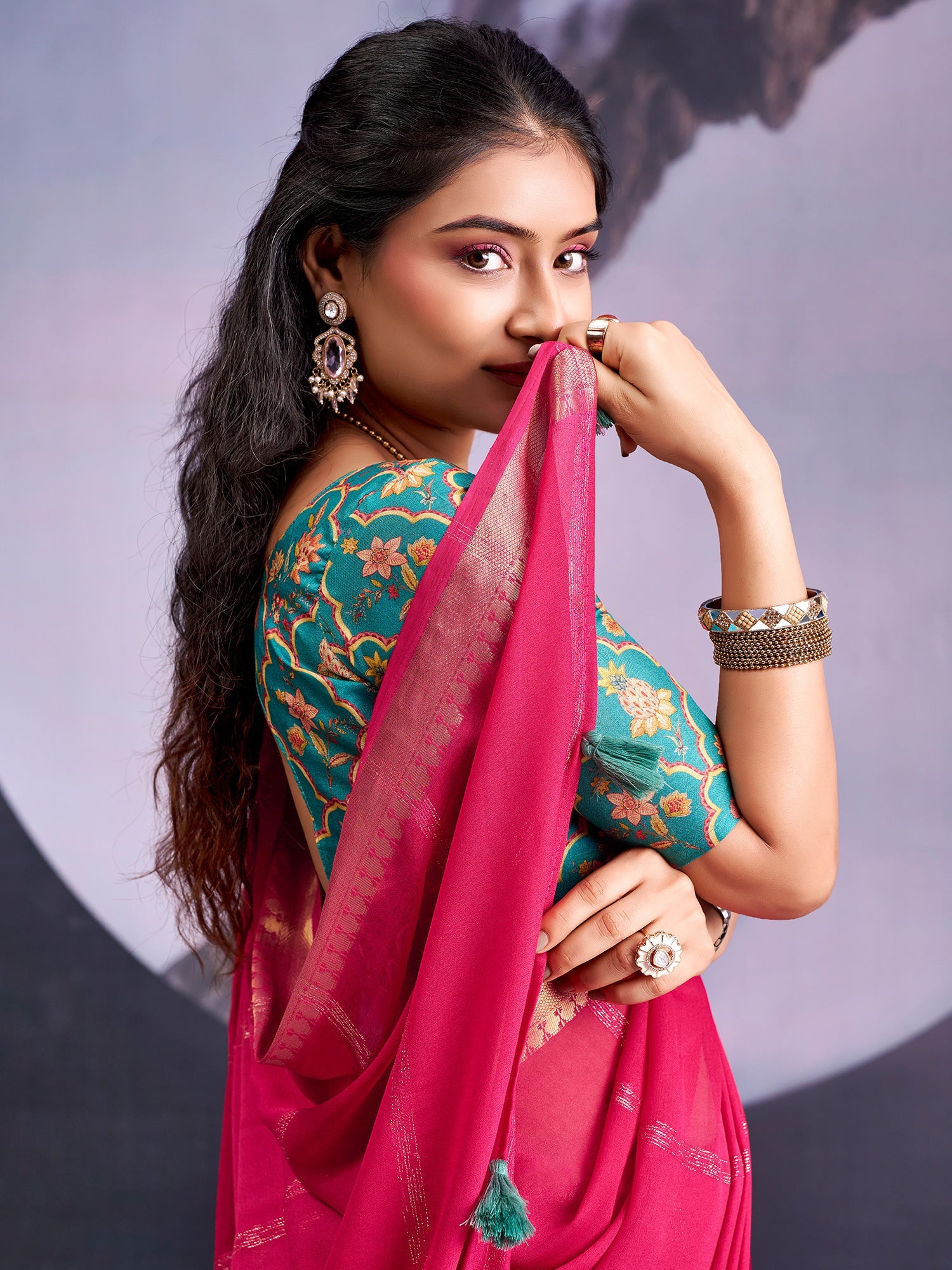 Rani Pink Tissue Silk Saree with Zari Stripes - Ressa