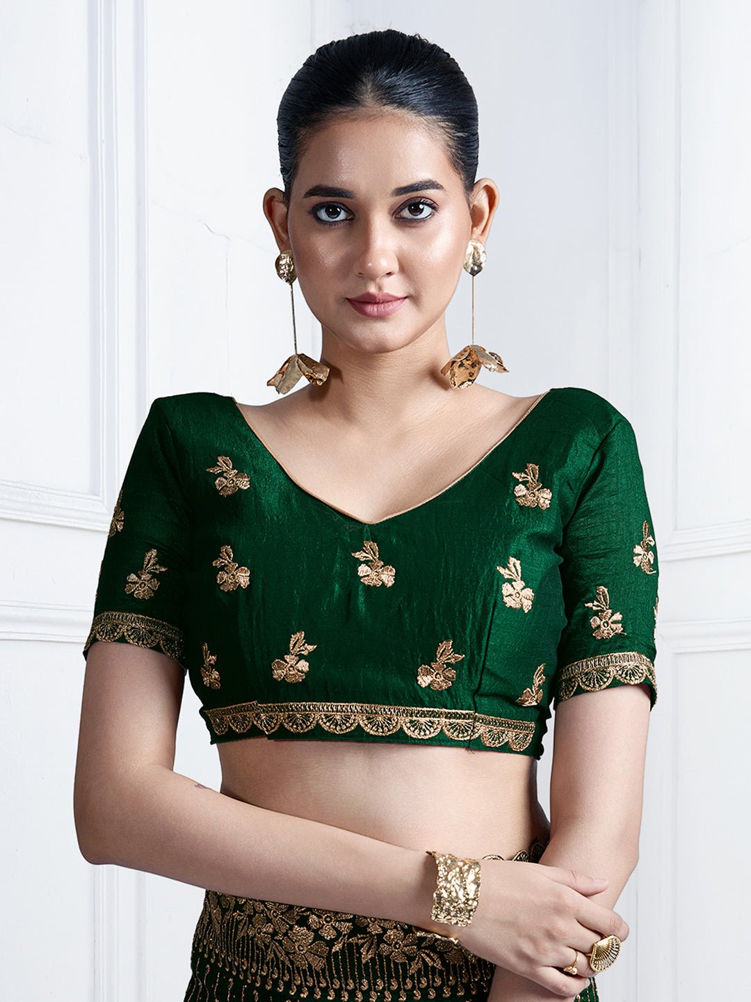 Dark Green Vichitra Silk Party Wear Saree - Ressa
