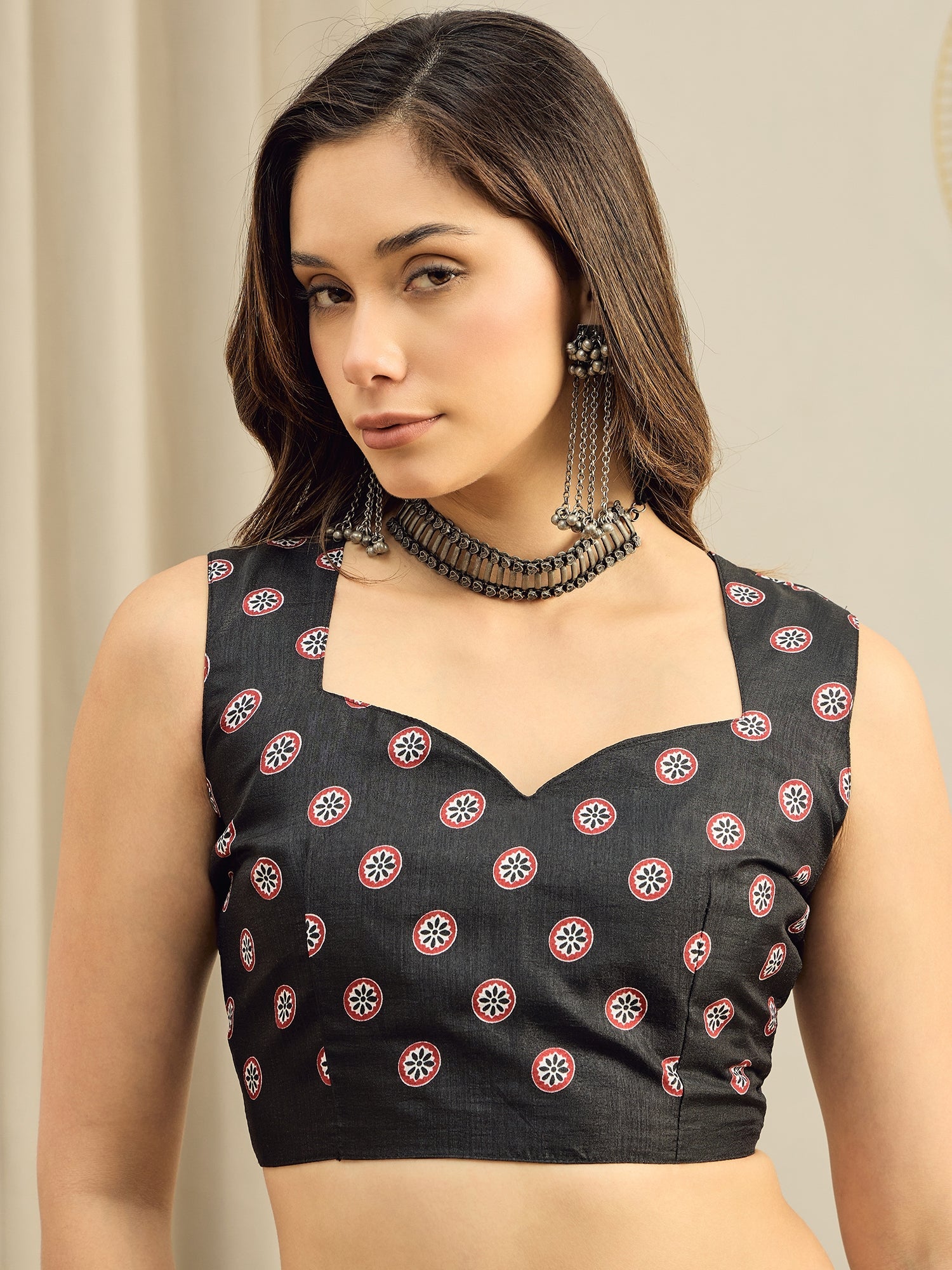 Ready to Wear Black Ajrakh Block Print Silk Saree - Ressa