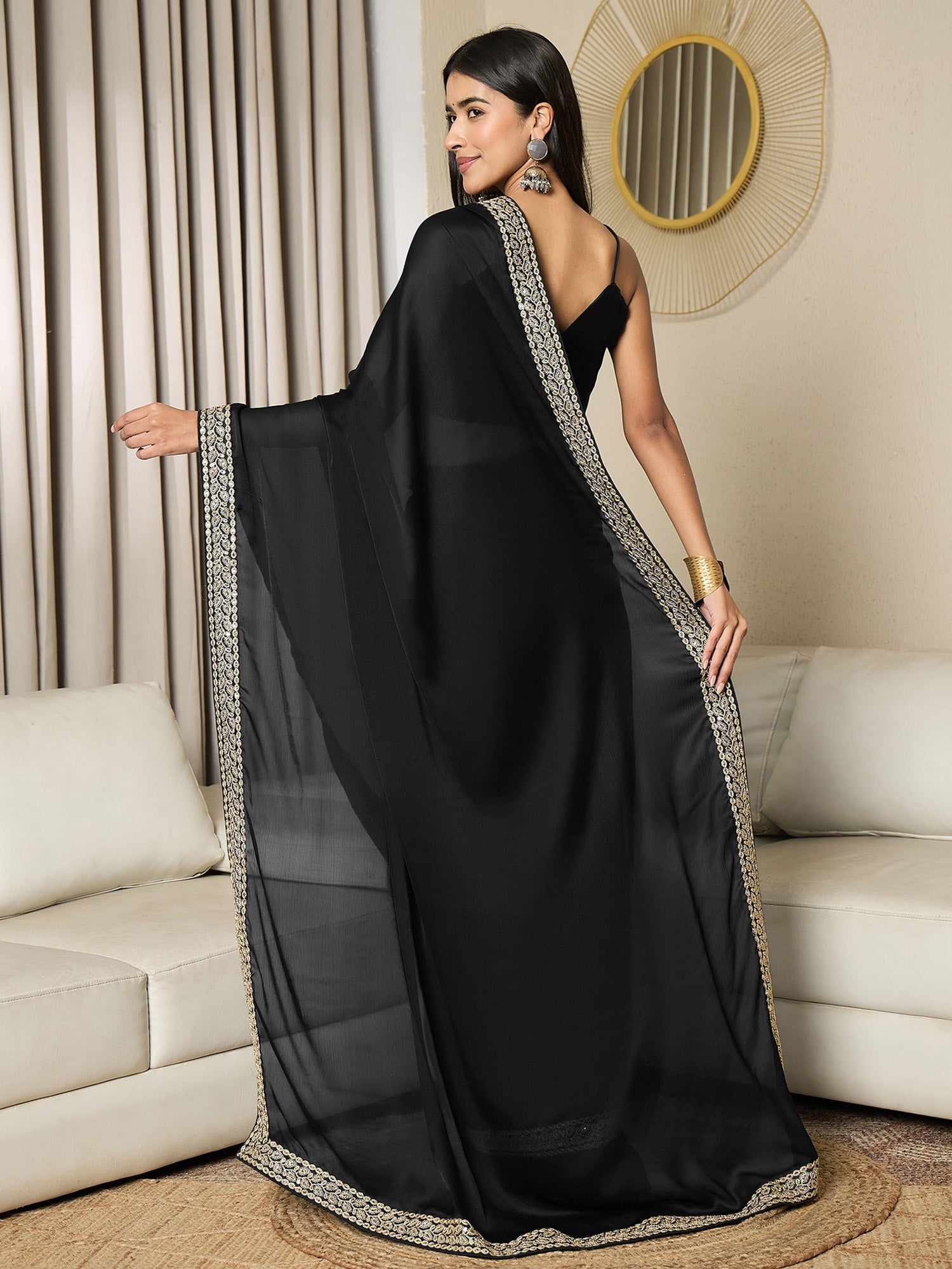 Ready to Wear Black Emblished Saree - Ressa
