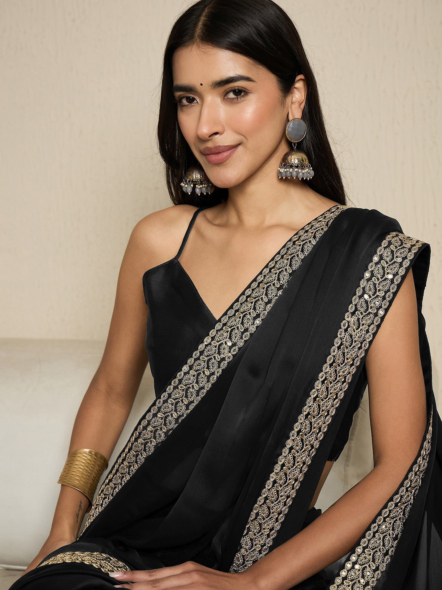 Ready to Wear Black Emblished Saree - Ressa