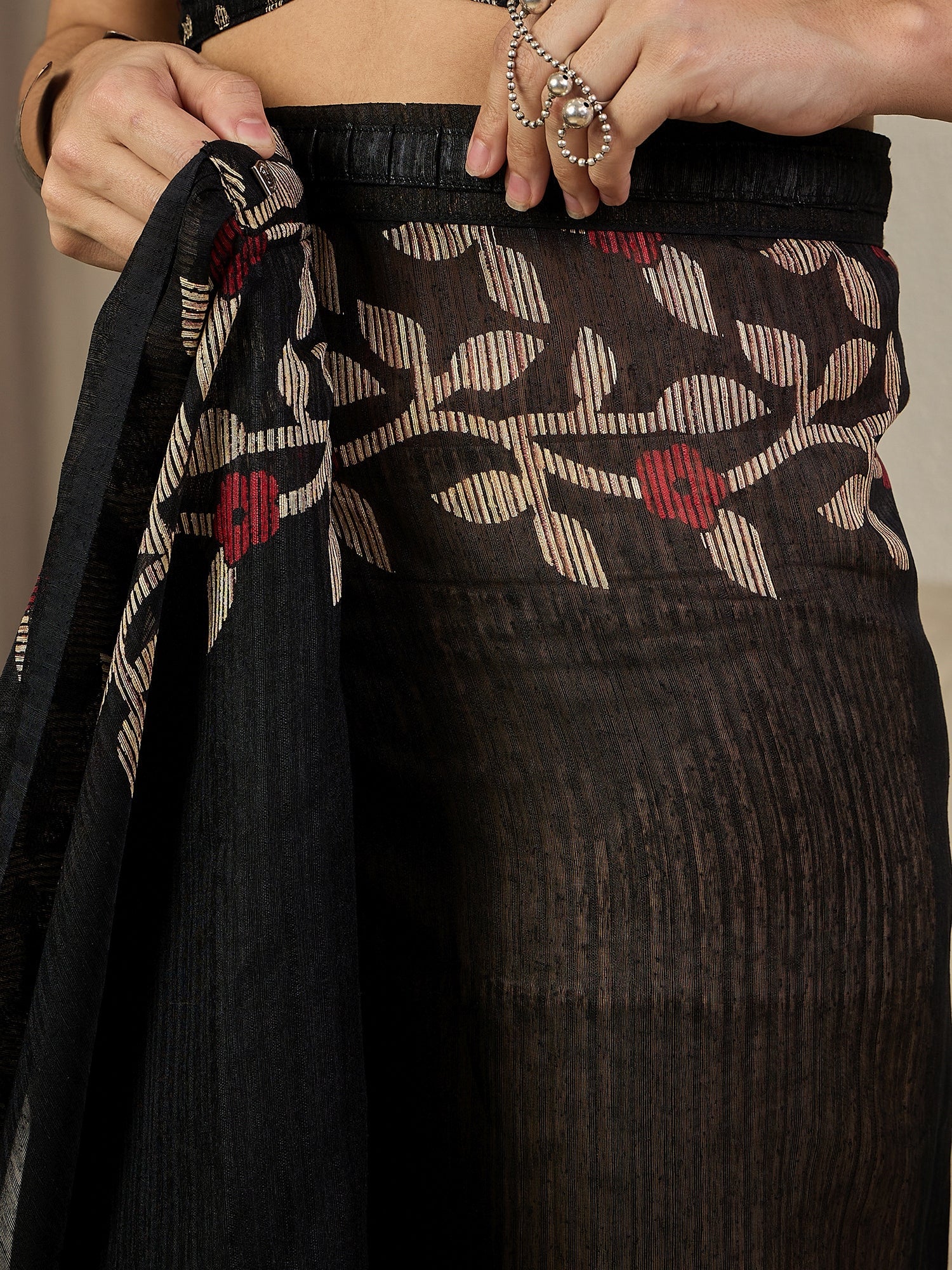 Ready to Wear Black Jamdani Cotton Silk Saree - Ressa