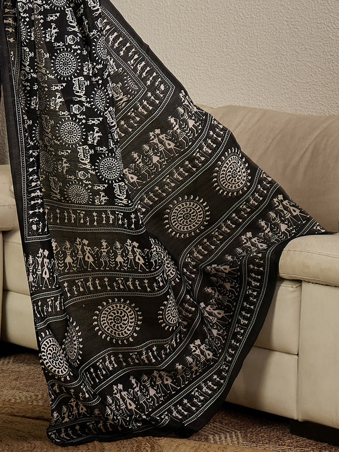 Ready to Wear Black Warli Printed Bhagalpuri Saree - Ressa