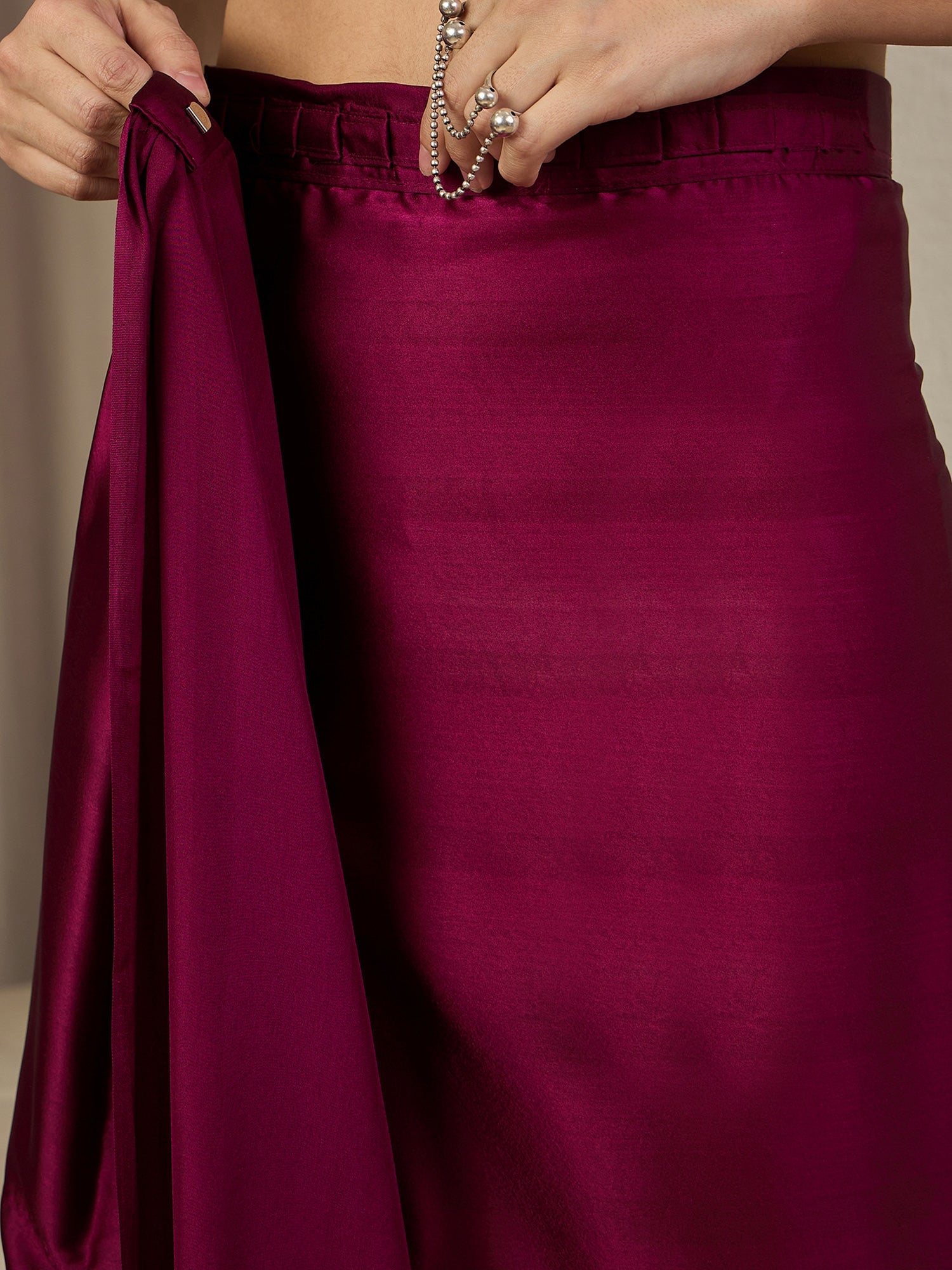 Ready to Wear Burgundy Ajrakh Print Satin Saree - Ressa
