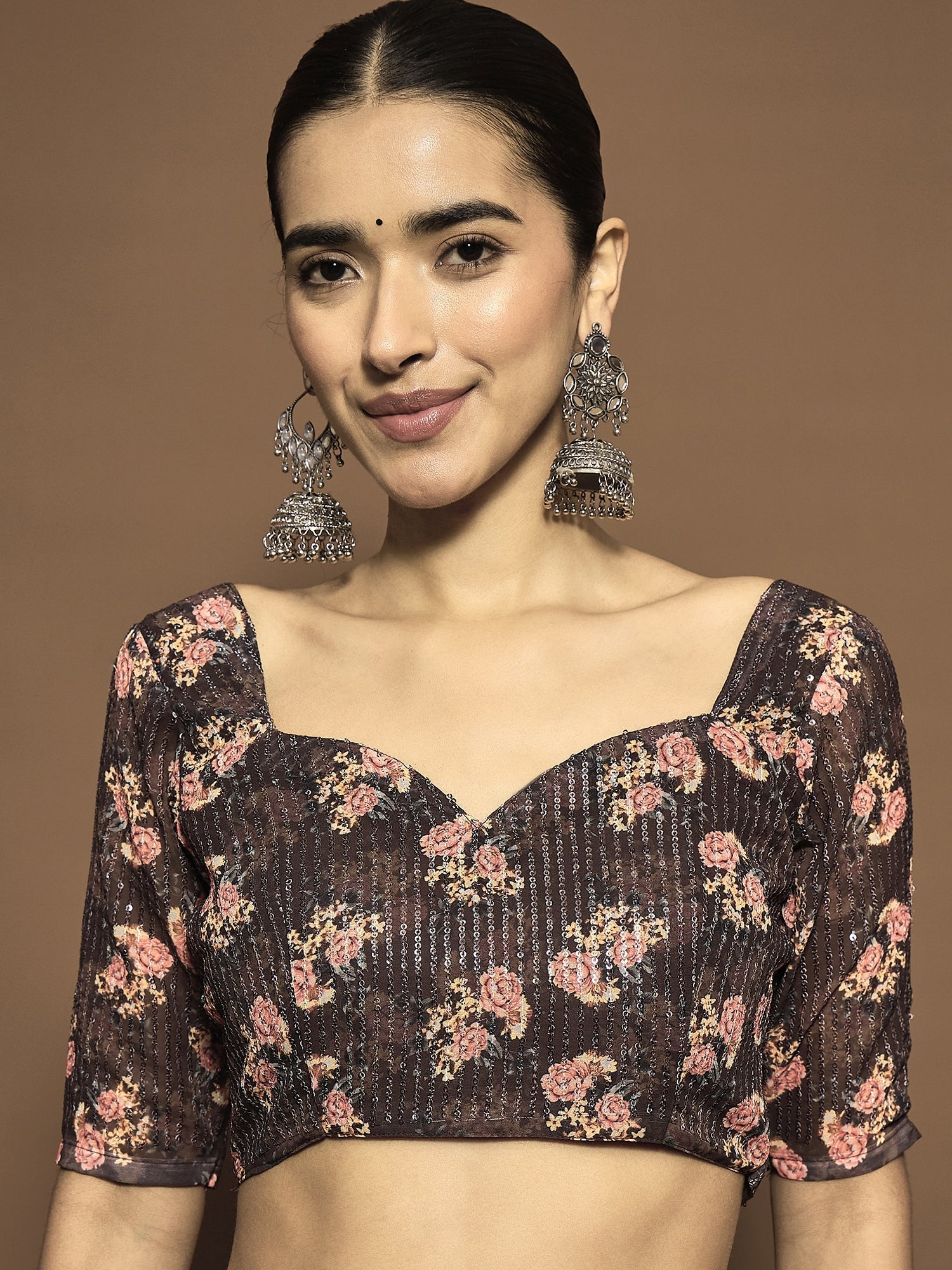 Ready to Wear Coffee and Mauve Chiffon Saree - Ressa