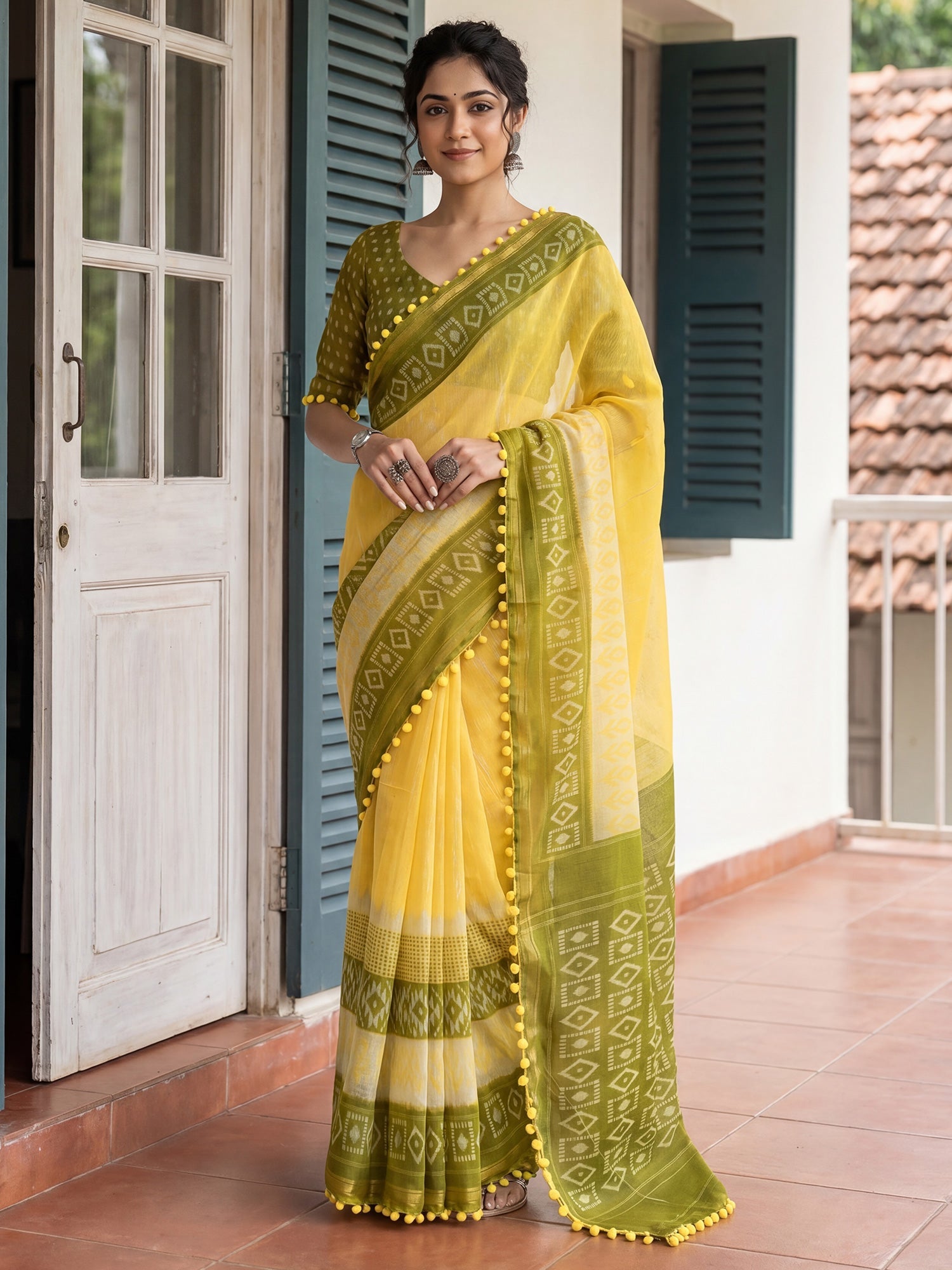 Ready to Wear Cotton Blend Ikkat Print Saree - Ressa
