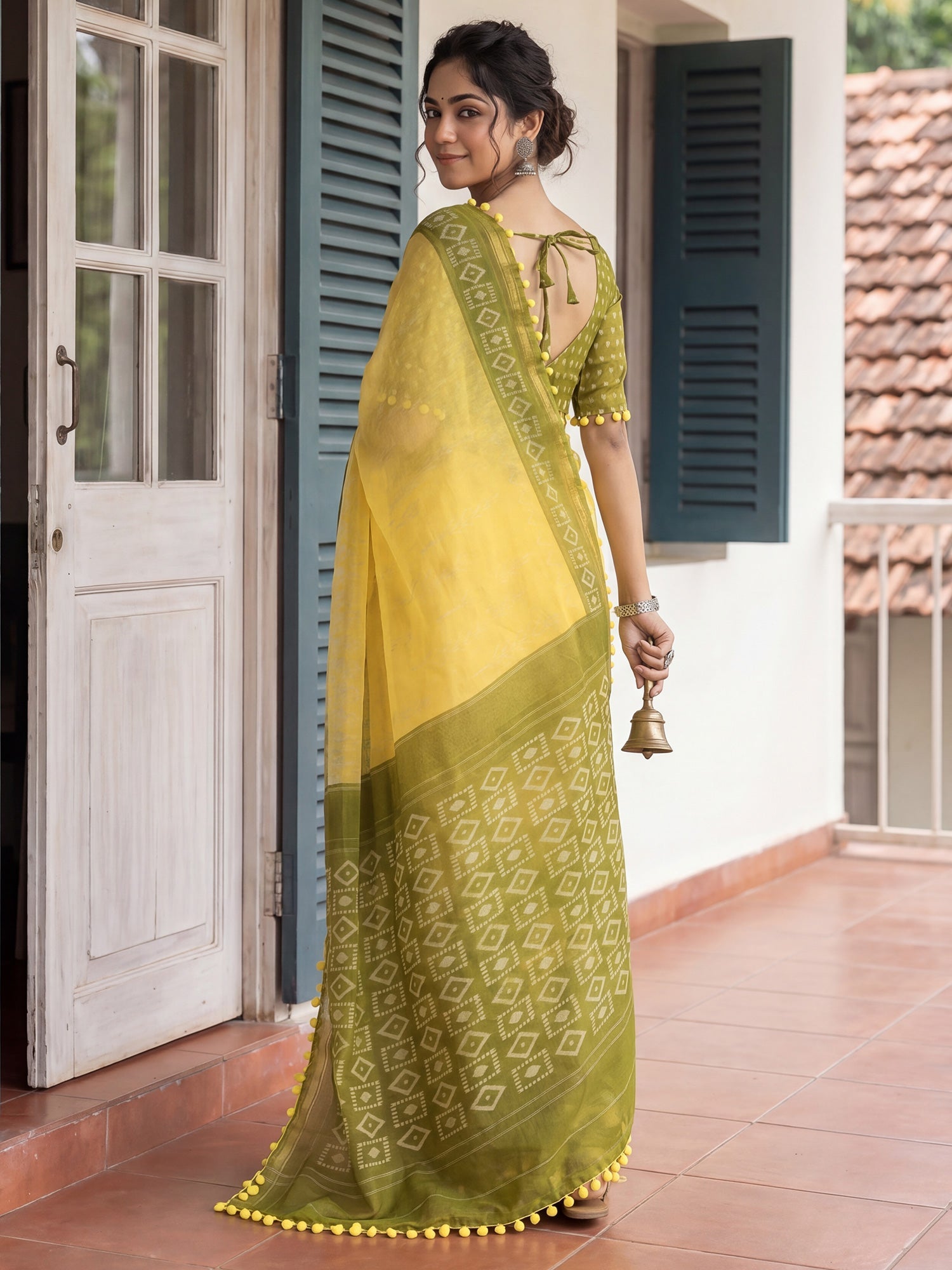 Ready to Wear Cotton Blend Ikkat Print Saree - Ressa