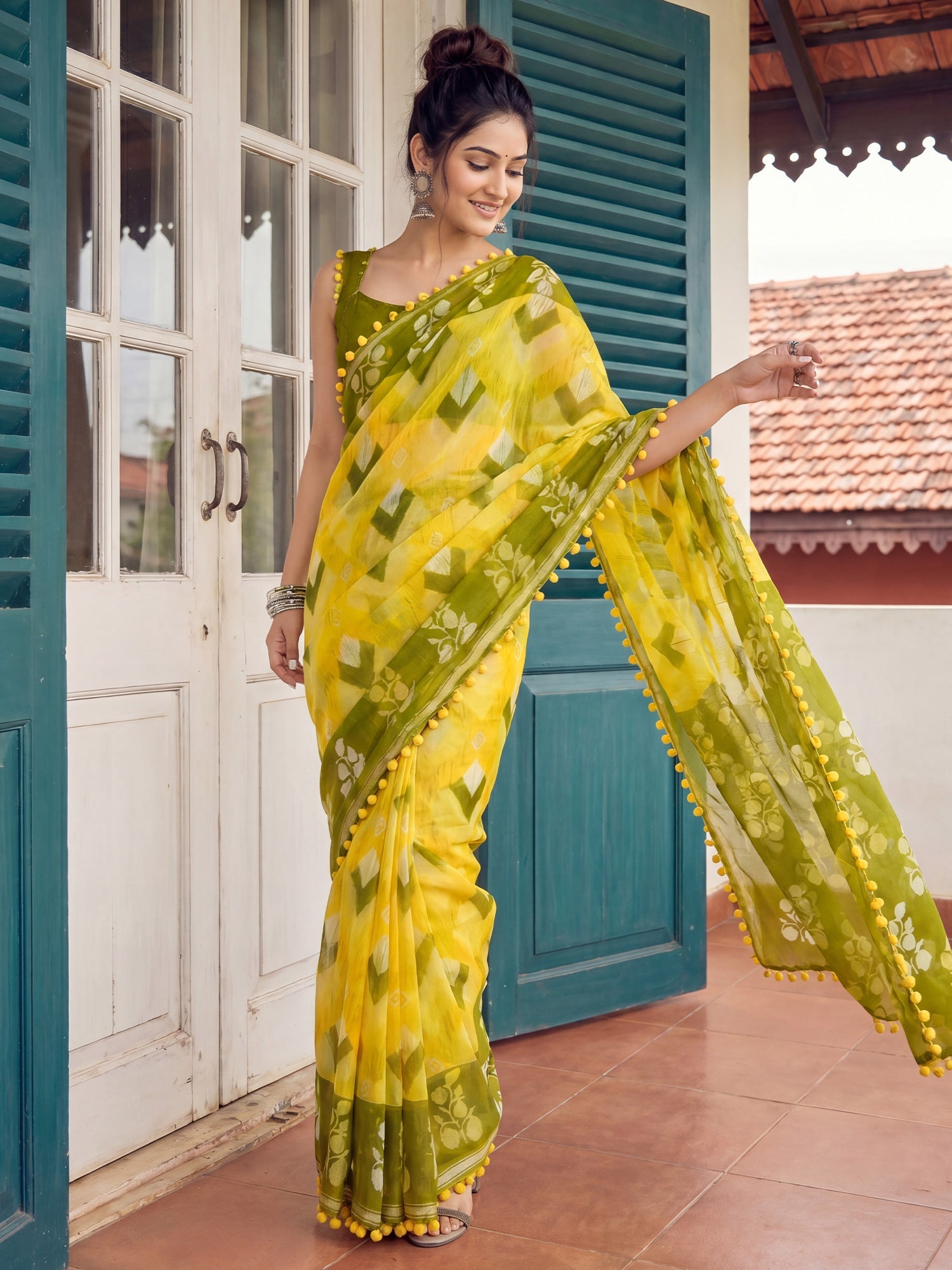 Ready to Wear Cotton Blend Ikkat Print Saree - Ressa