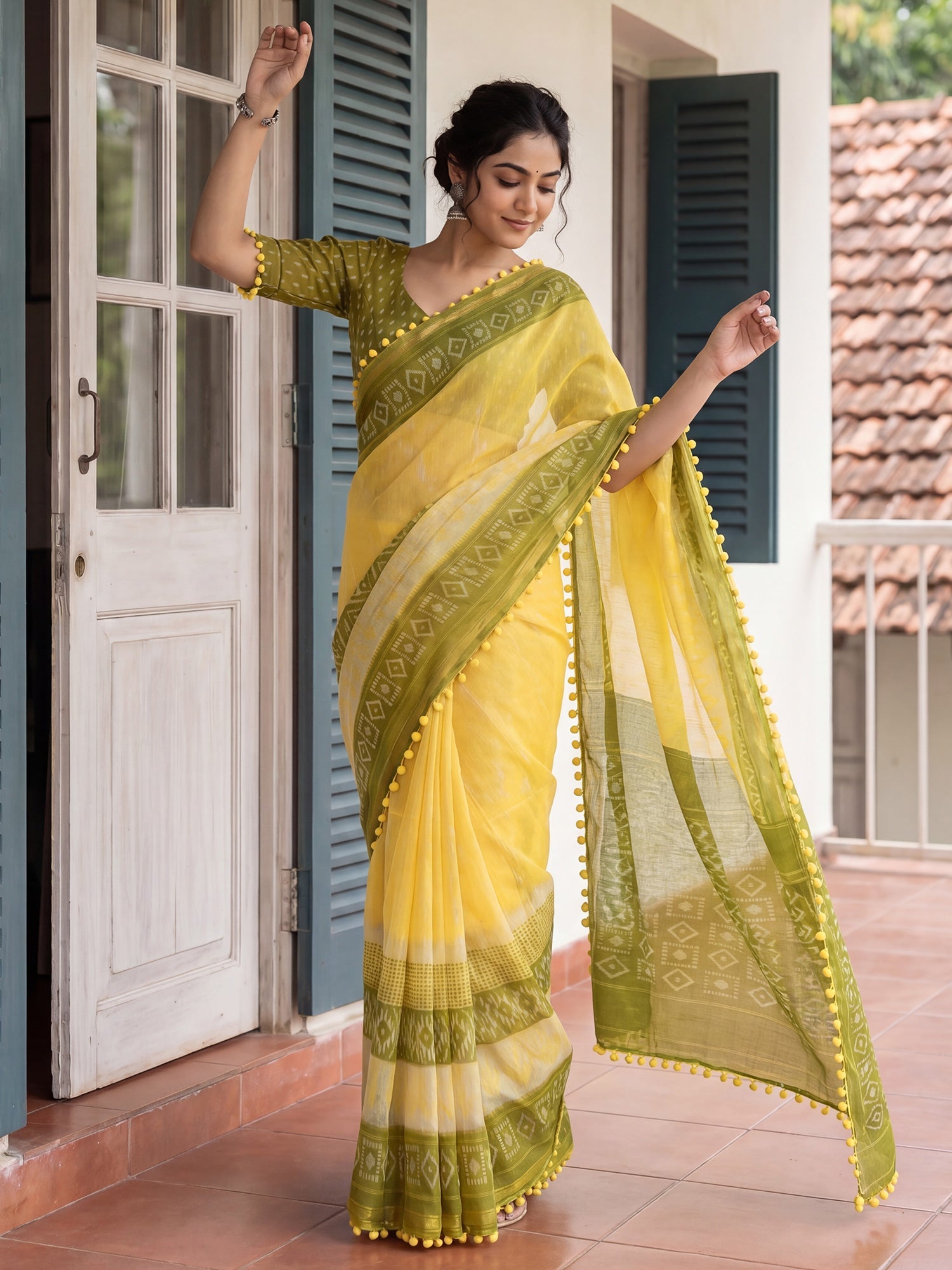 Ready to Wear Cotton Blend Ikkat Print Saree - Ressa