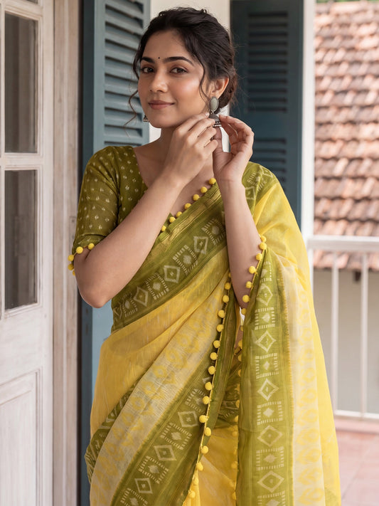 Ready to Wear Cotton Blend Ikkat Print Saree - Ressa