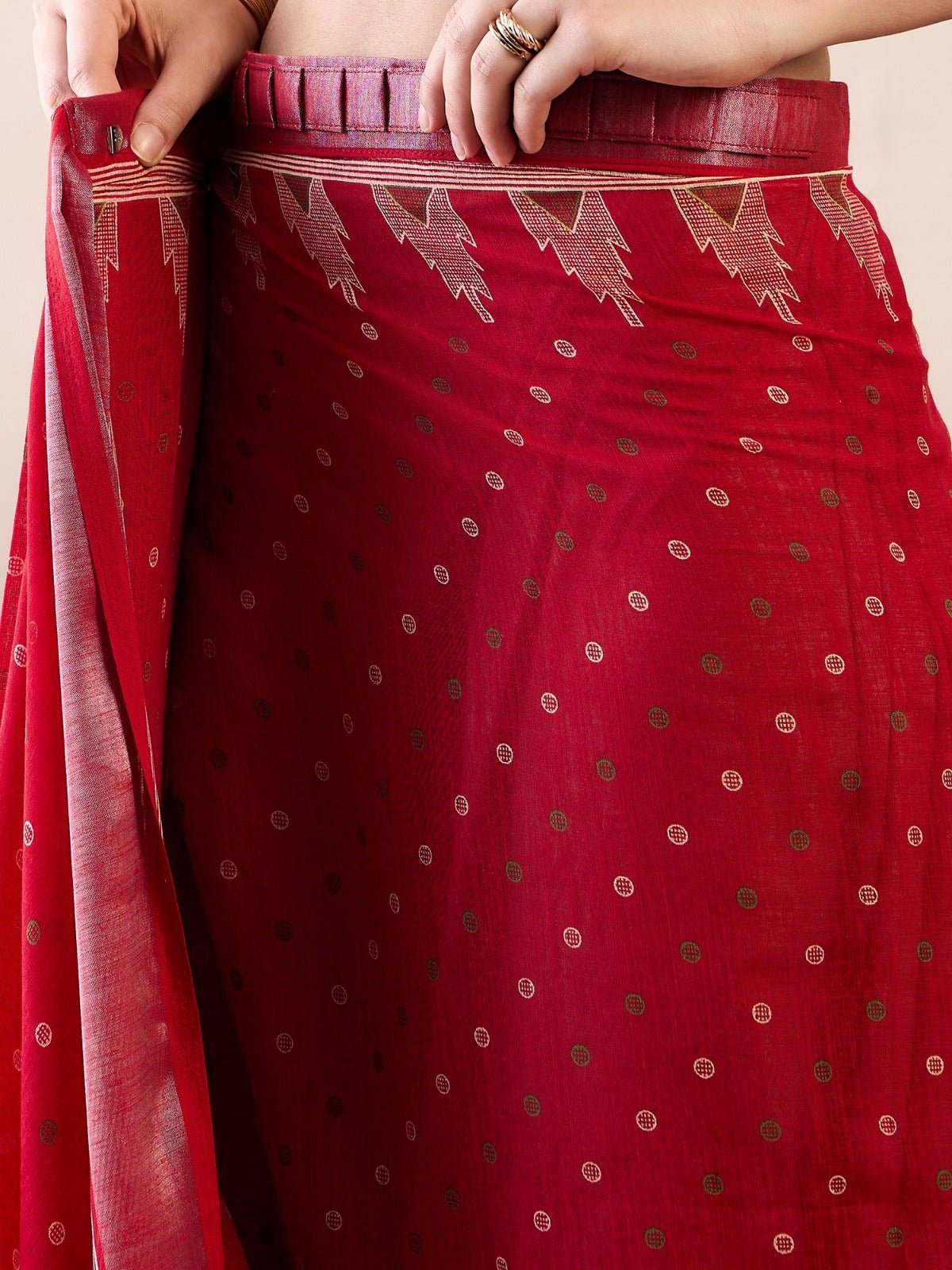 Ready to Wear Cotton Linen Red Printed Saree - Ressa
