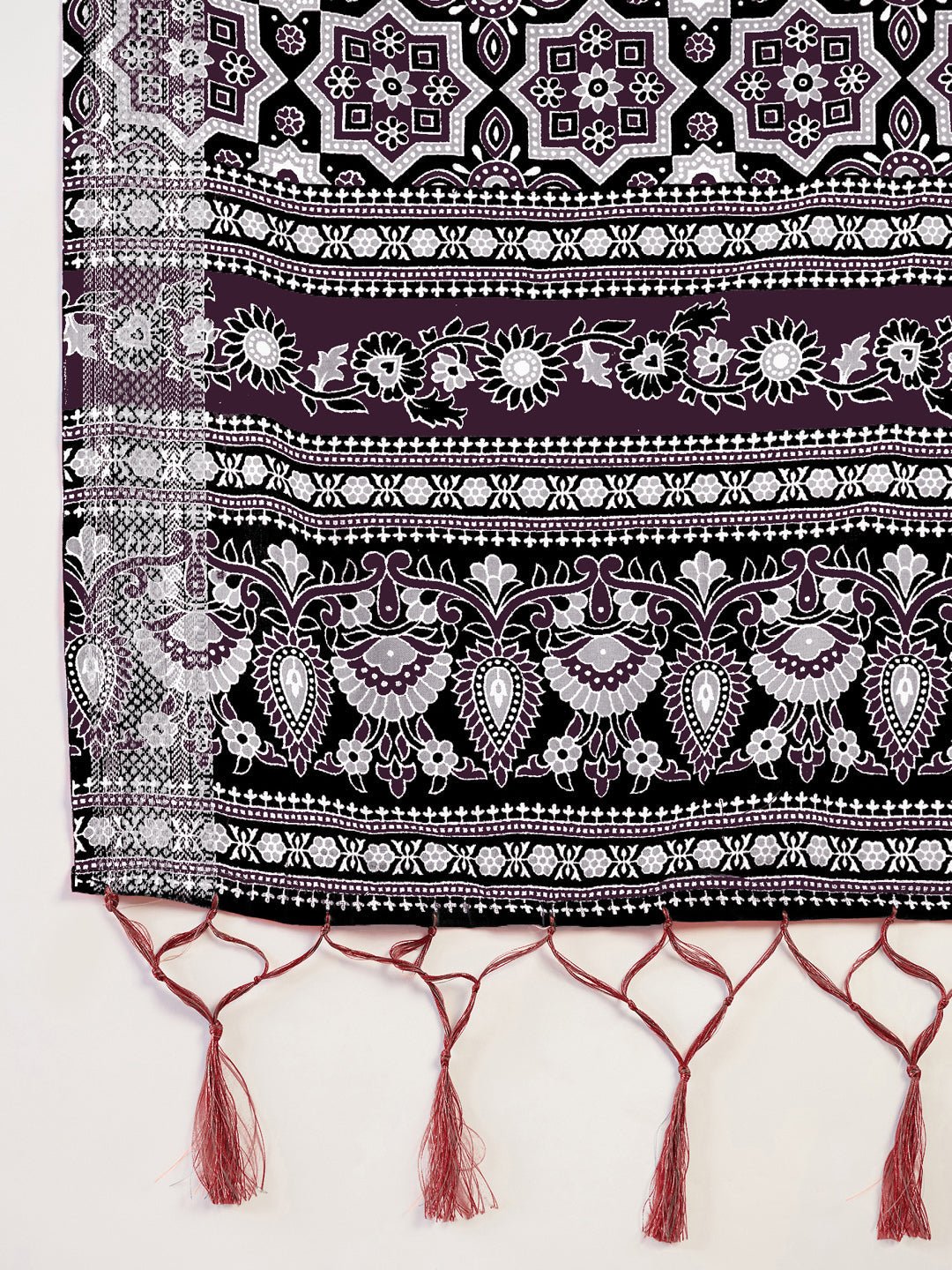 Ready to Wear Deep Burgundy Bandhani Print Cotton Saree - Ressa