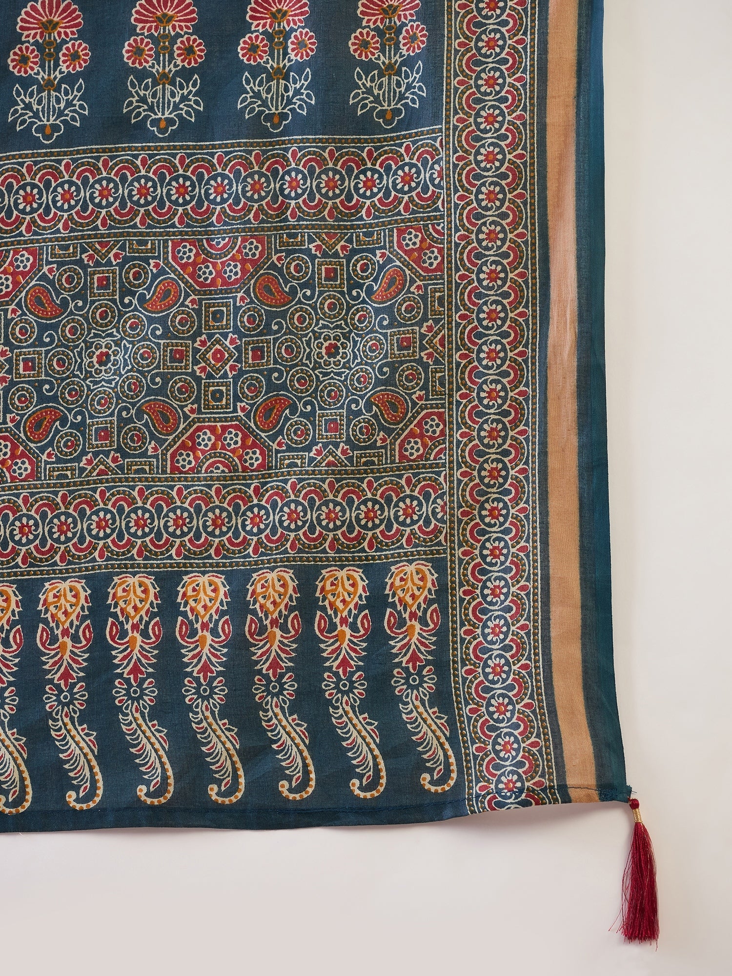 Ready to Wear Deep Teal Ajrakh Cotton Saree - Ressa