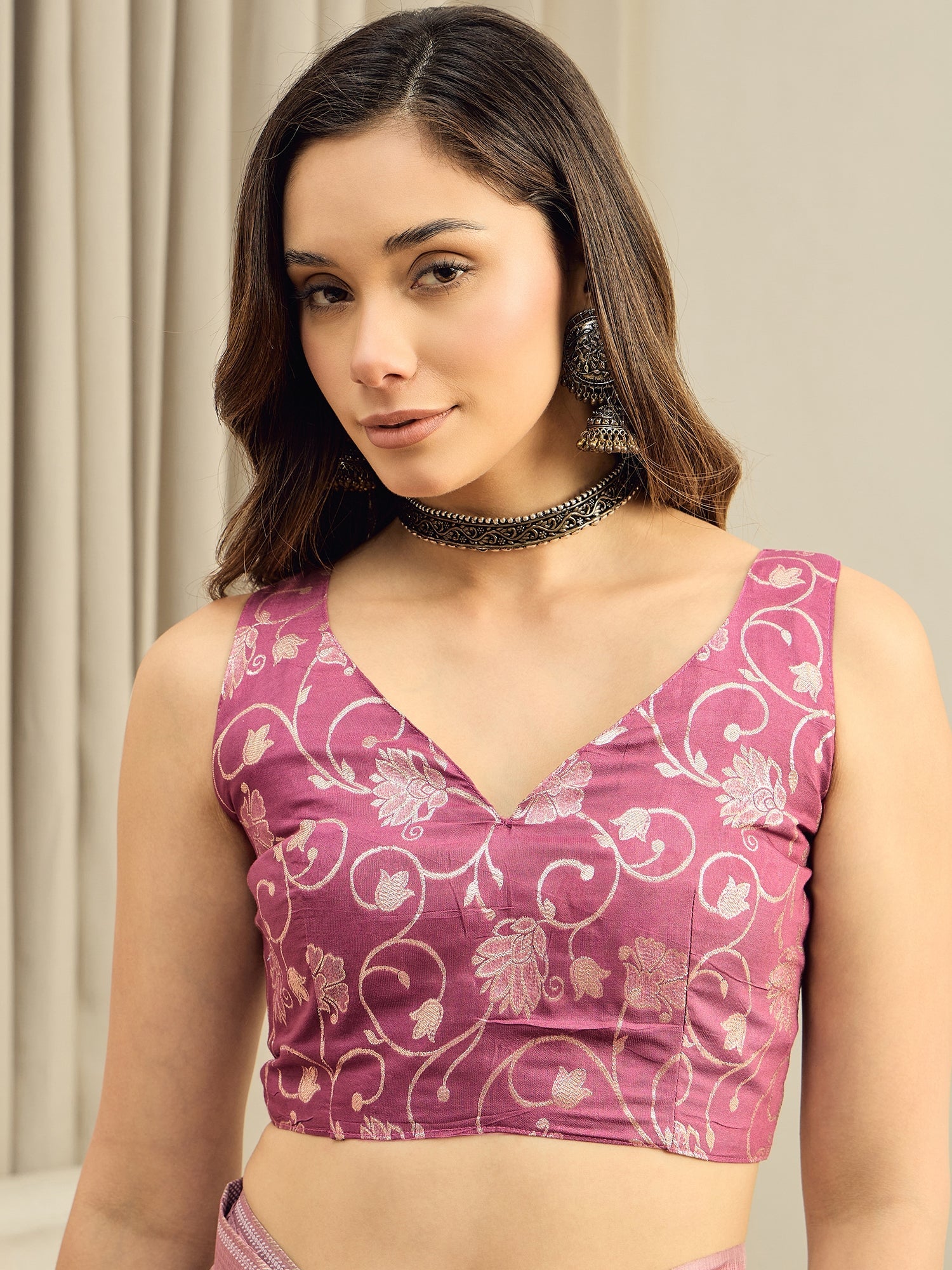 Ready to wear Dusty Mauve Kota Doria Saree - Ressa