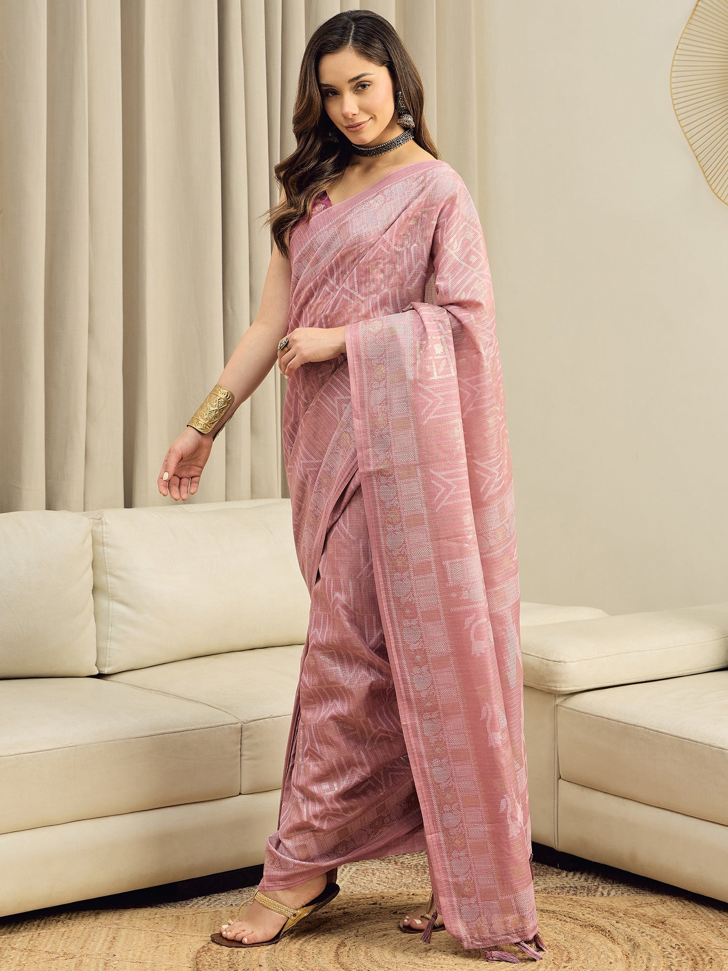 Ready to wear Dusty Mauve Kota Doria Saree - Ressa