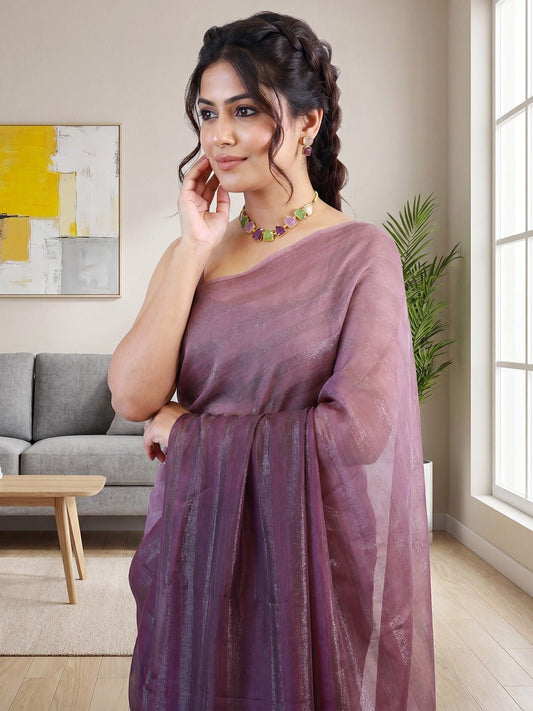 Ready to Wear Dusty Mauve Ombre Tissue Organza Saree - Ressa