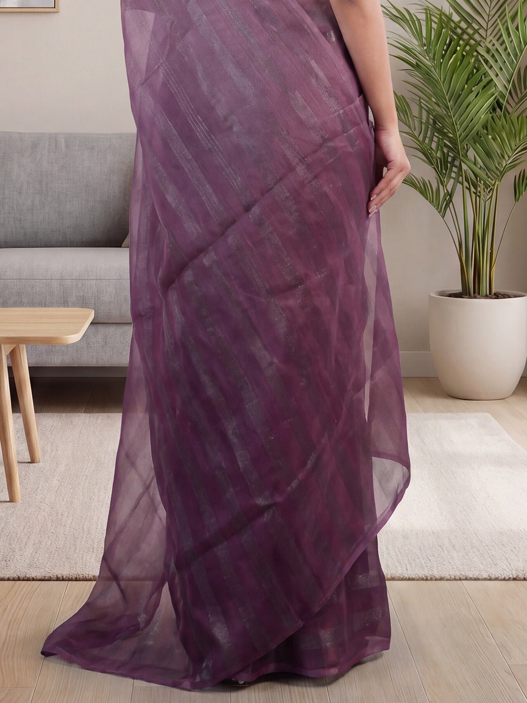 Ready to Wear Dusty Mauve Ombre Tissue Organza Saree - Ressa