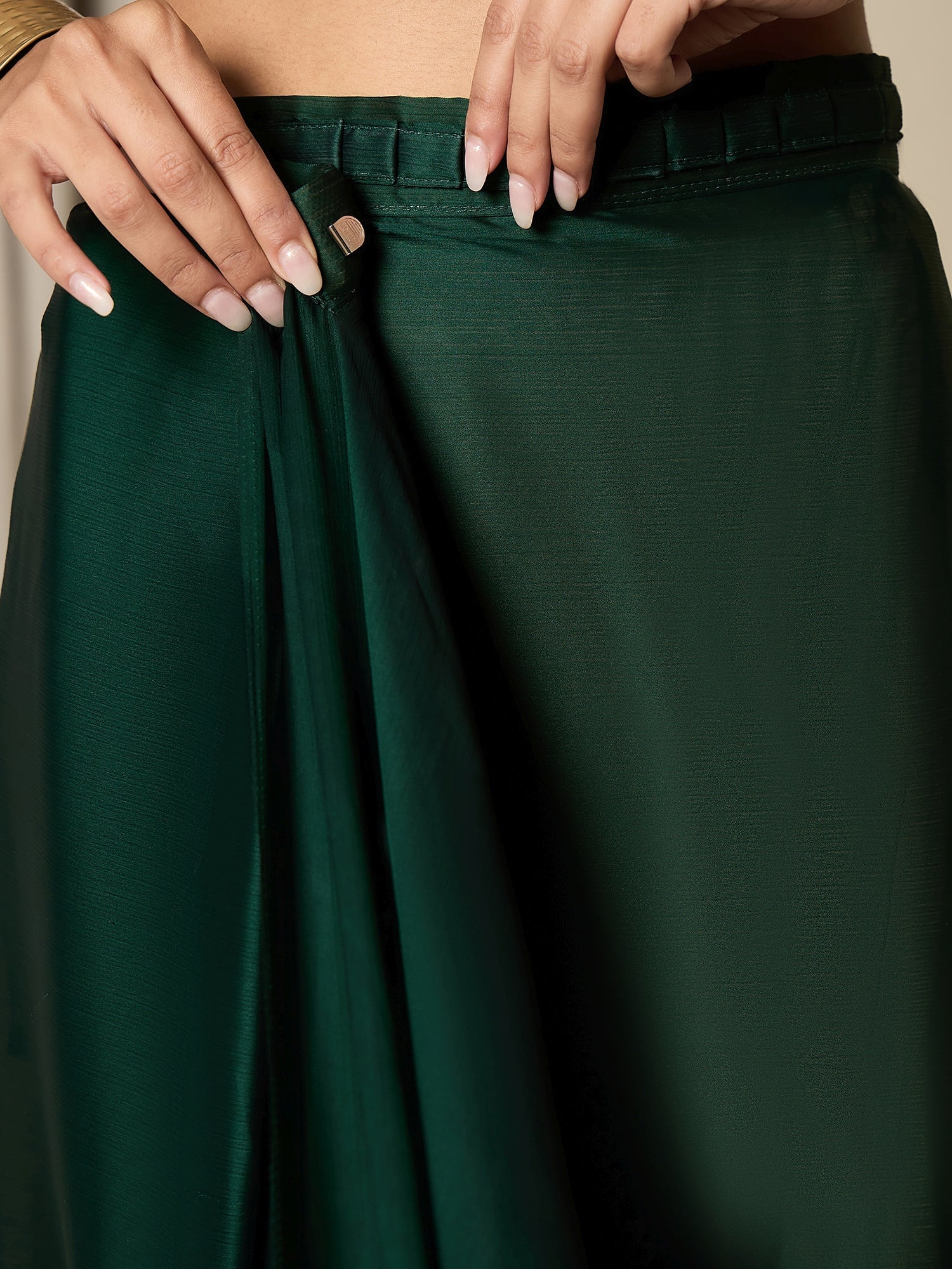 Ready to Wear Emerald Green Satin Saree - Ressa