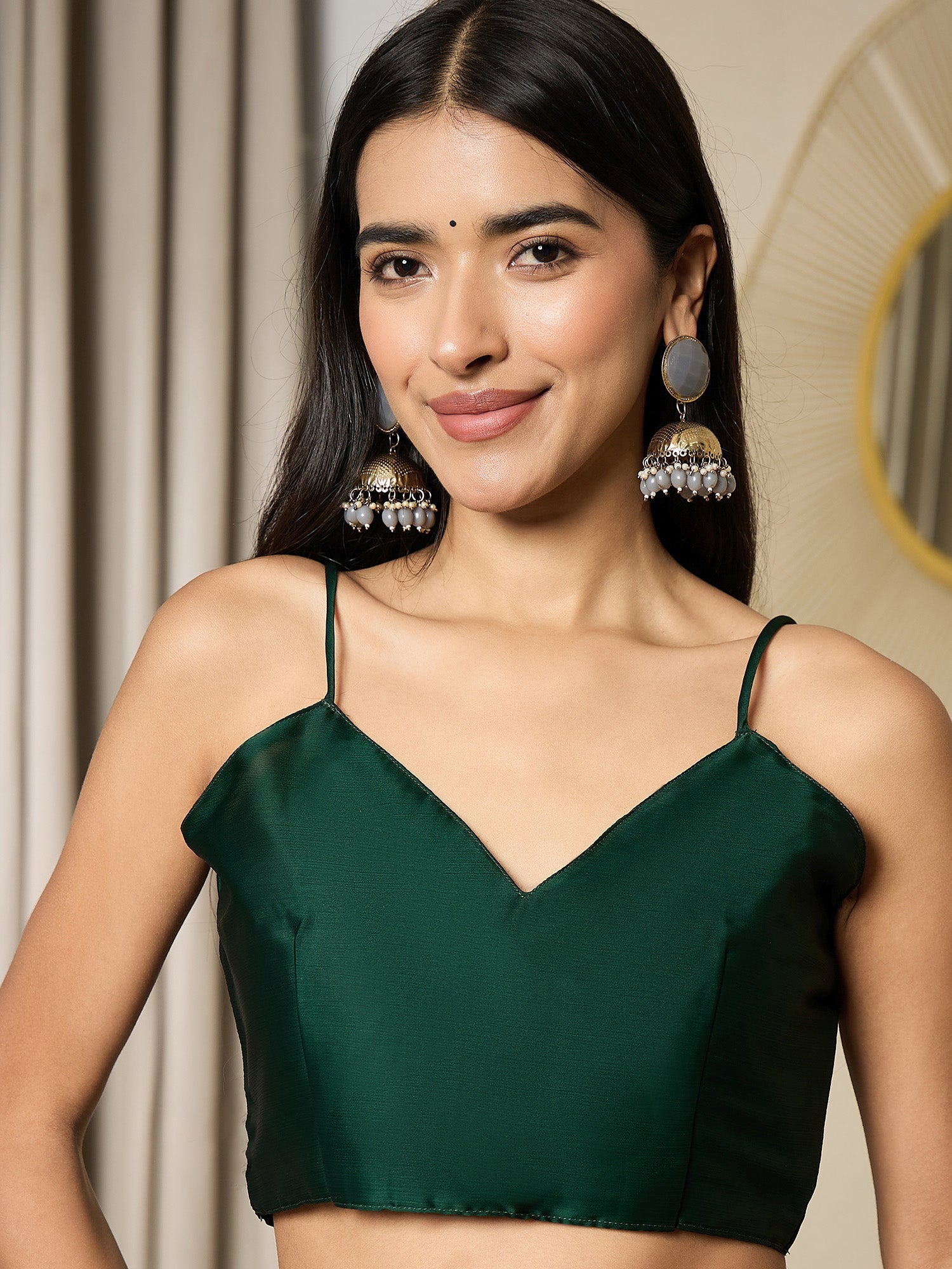 Ready to Wear Emerald Green Satin Saree - Ressa