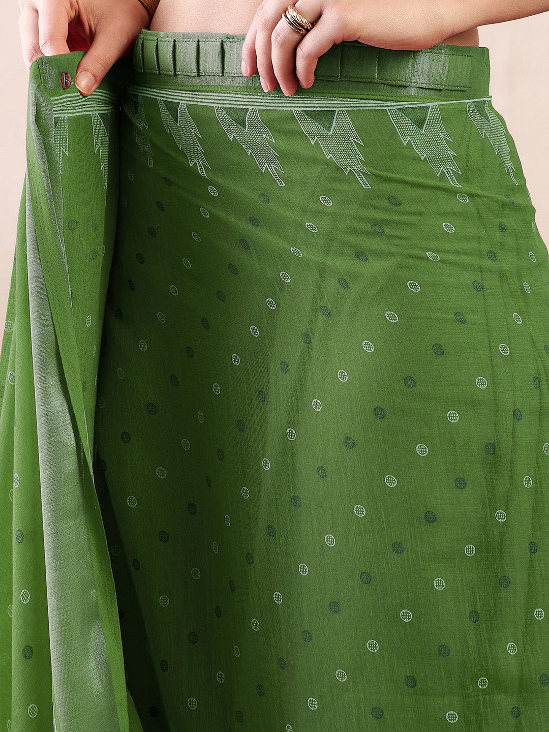 Ready to Wear Forest Green Jamdani Cotton Saree - Ressa