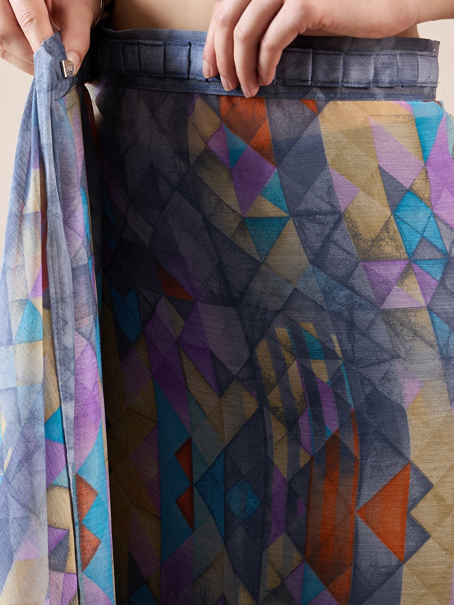 Ready to Wear Geometric Print Chiffon Saree - Ressa