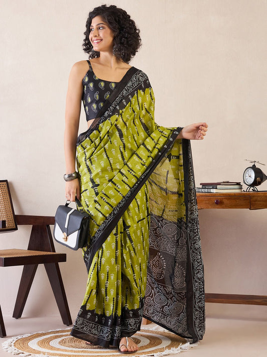 Ready to Wear Green Printed Saree - Ressa