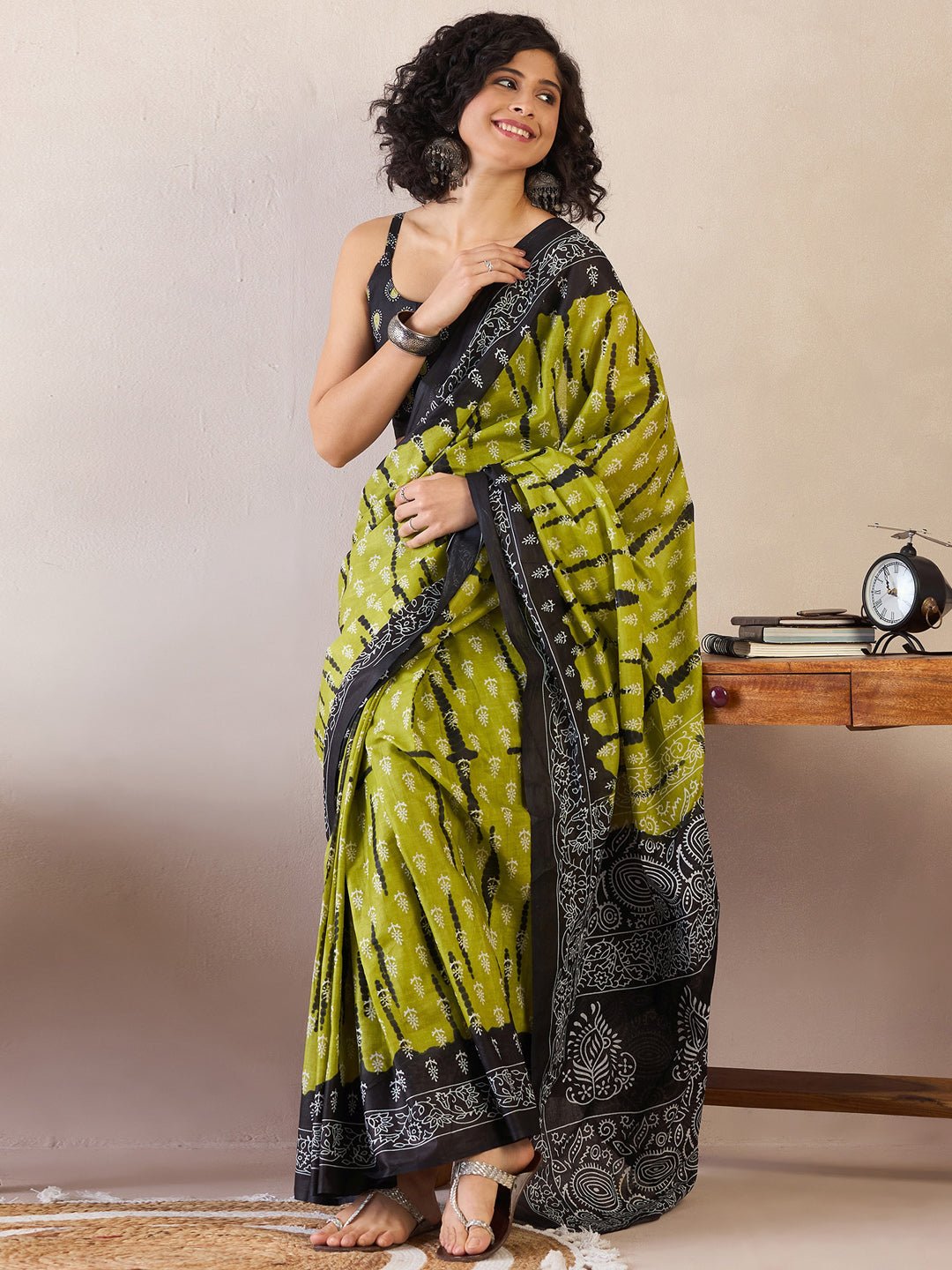 Ready to Wear Green Printed Saree - Ressa