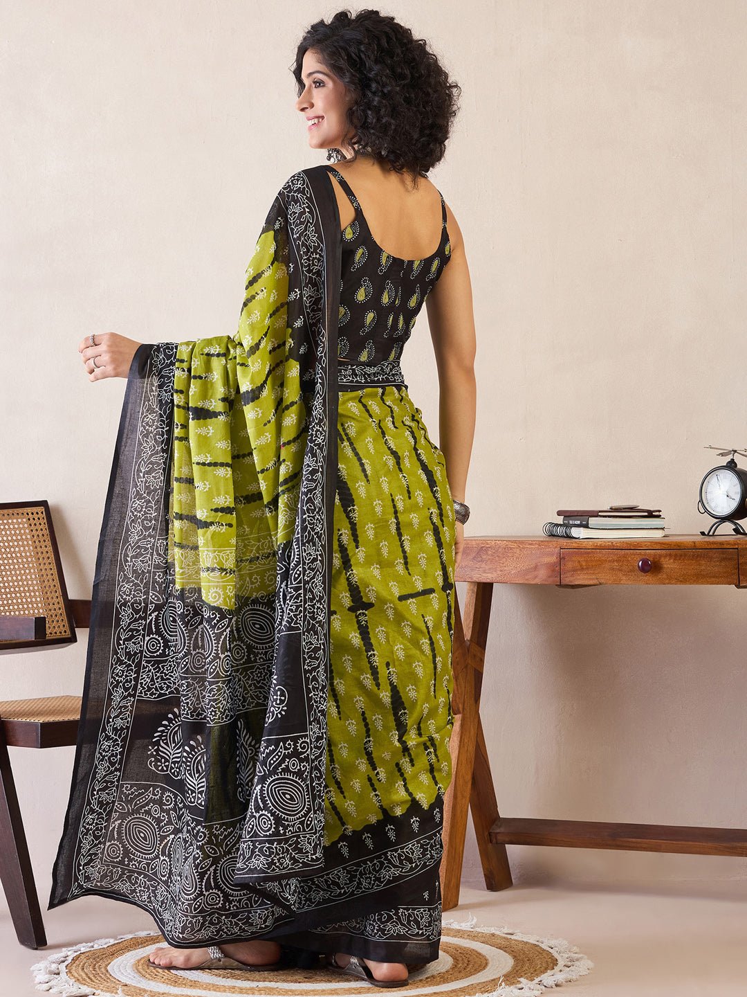 Ready to Wear Green Printed Saree - Ressa