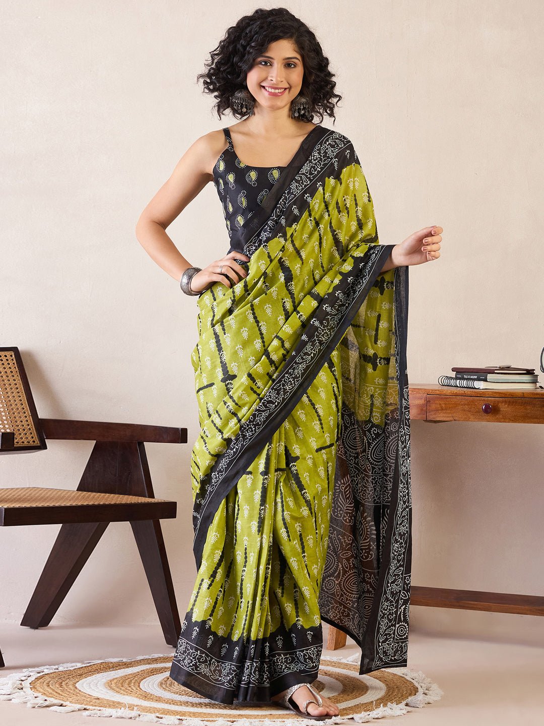 Ready to Wear Green Printed Saree - Ressa