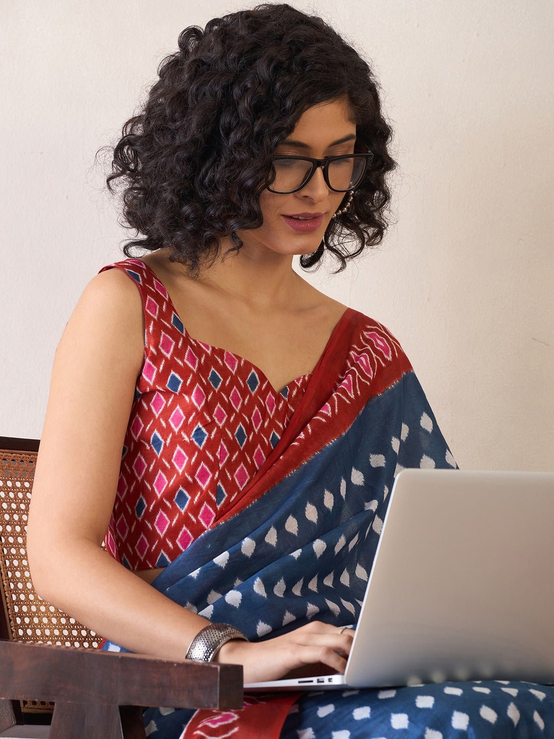 Ready to Wear Indigo Blue Ikat Cotton Saree - Ressa