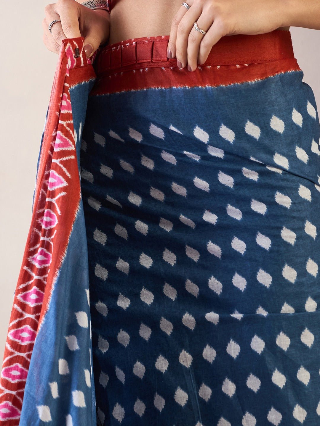 Ready to Wear Indigo Blue Ikat Cotton Saree - Ressa
