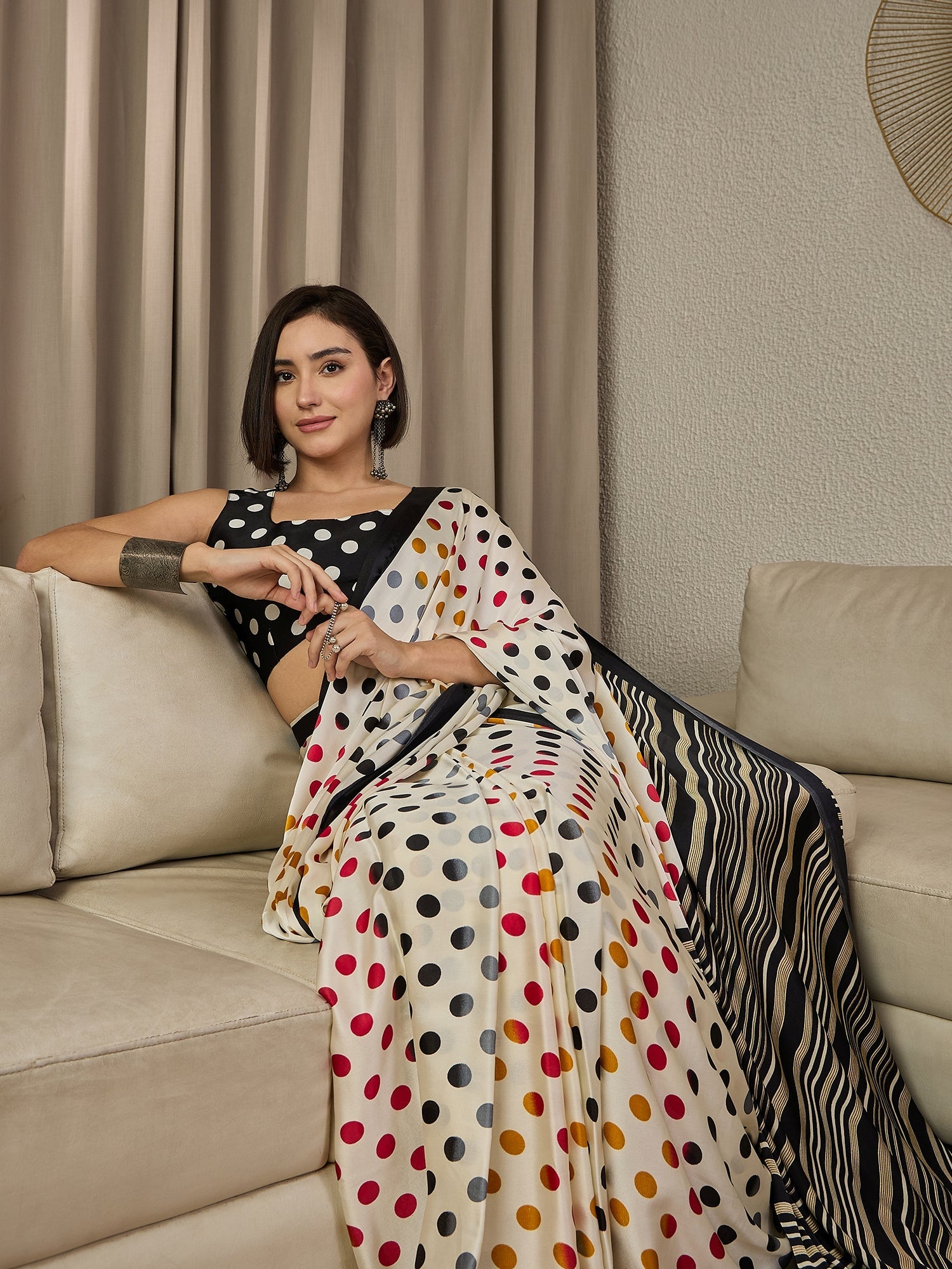 Ready to wear Ivory Crepe Printed Saree - Ressa