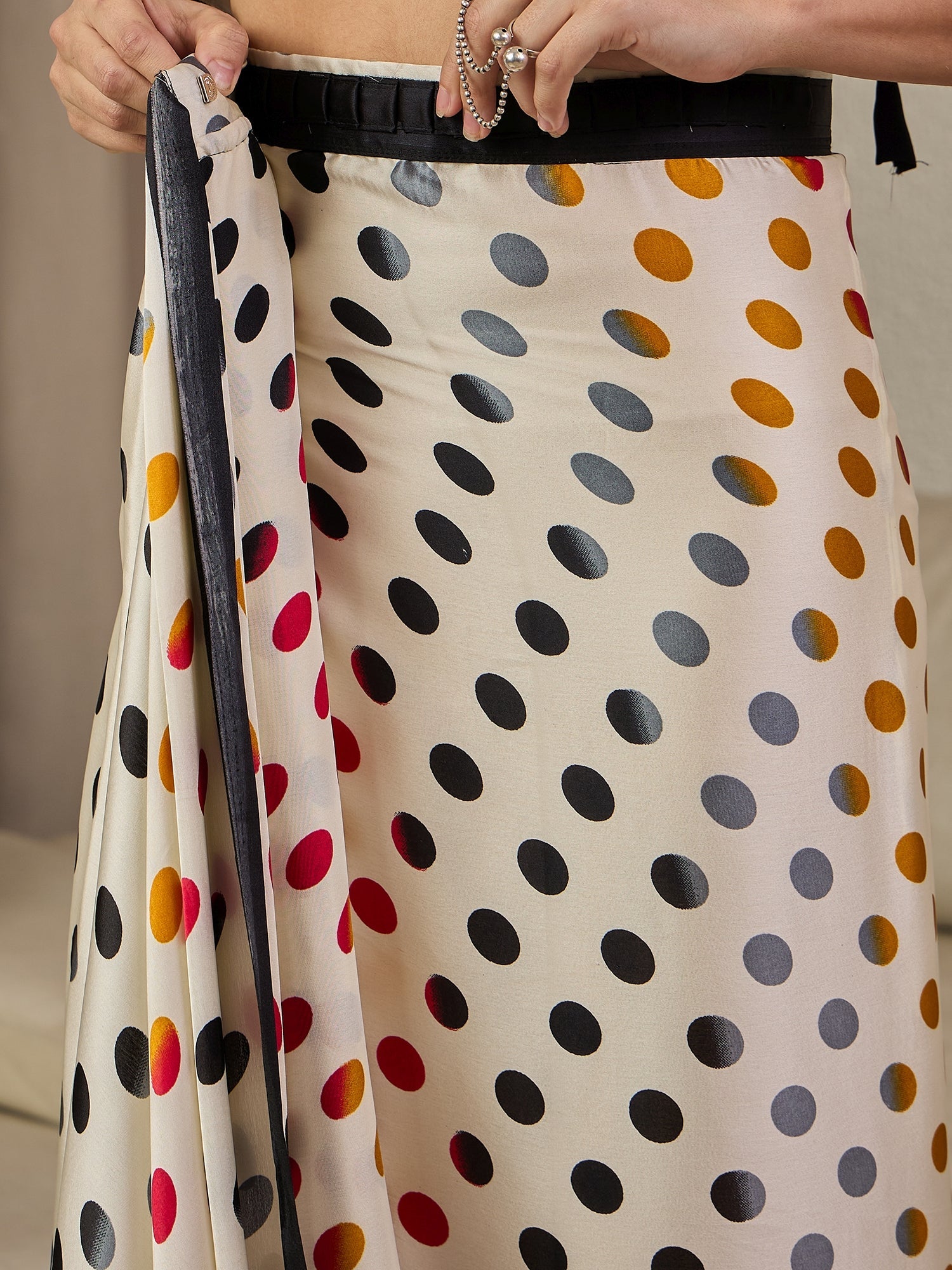 Ready to wear Ivory Crepe Printed Saree - Ressa