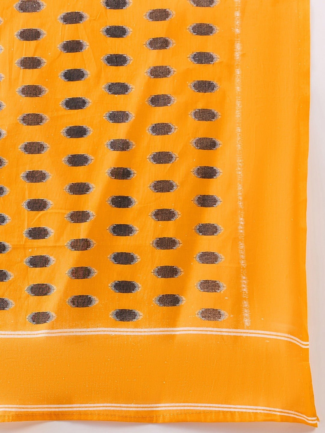 Ready to Wear Ivory & Marigold Yellow Cotton Ikat Saree - Ressa